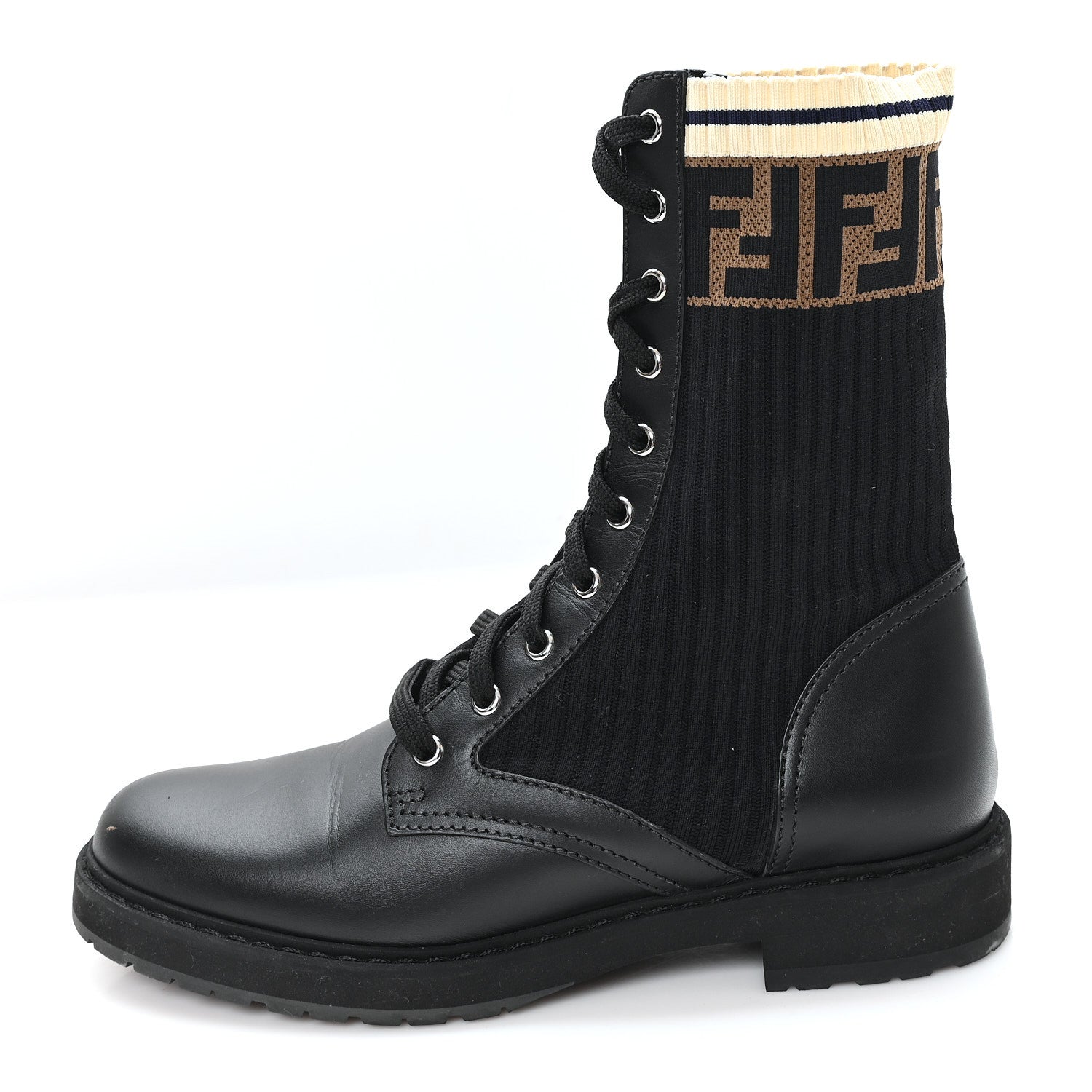 Fendi Calfskin Stretch Fabric Rockoko Biker Boots 39.5 Tobacco