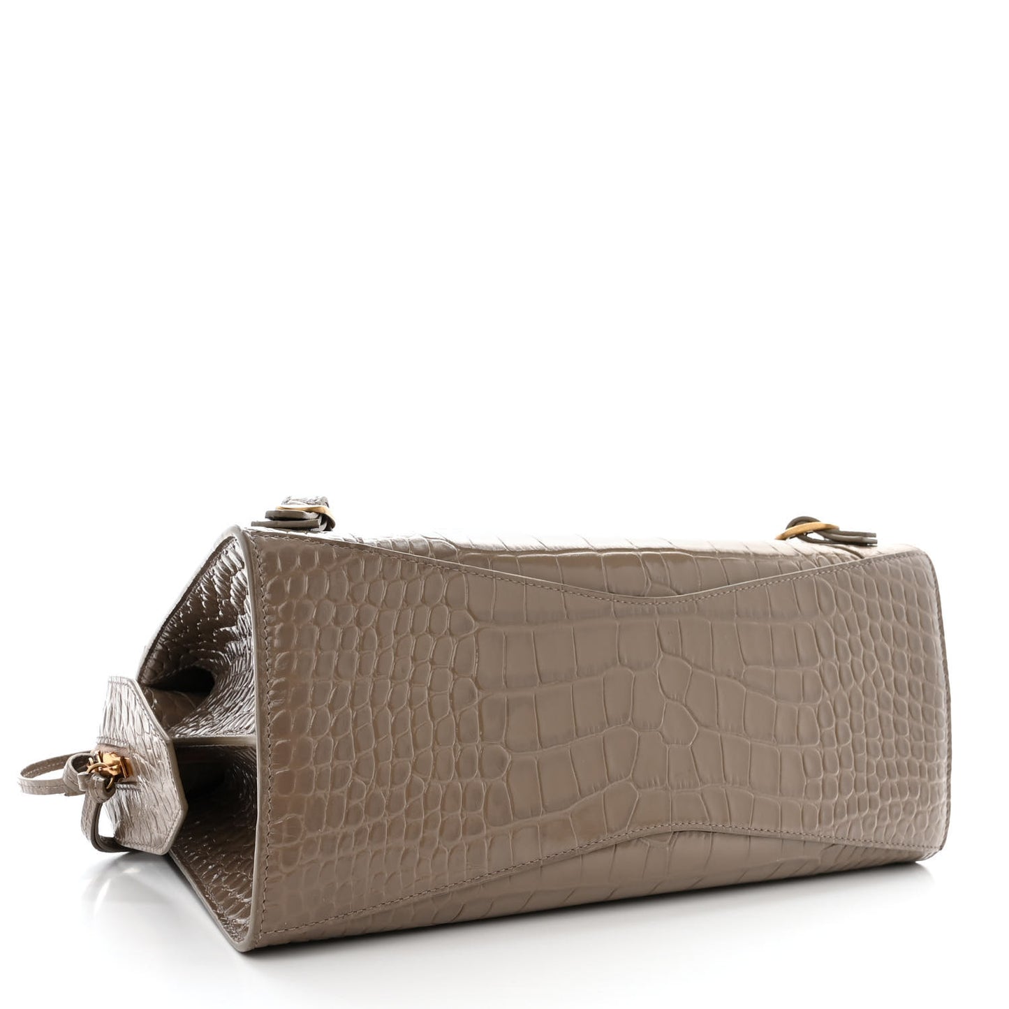 Shiny Supple Calfskin Crocodile Embossed Neo Classic Gold Hardware S City Mink Grey