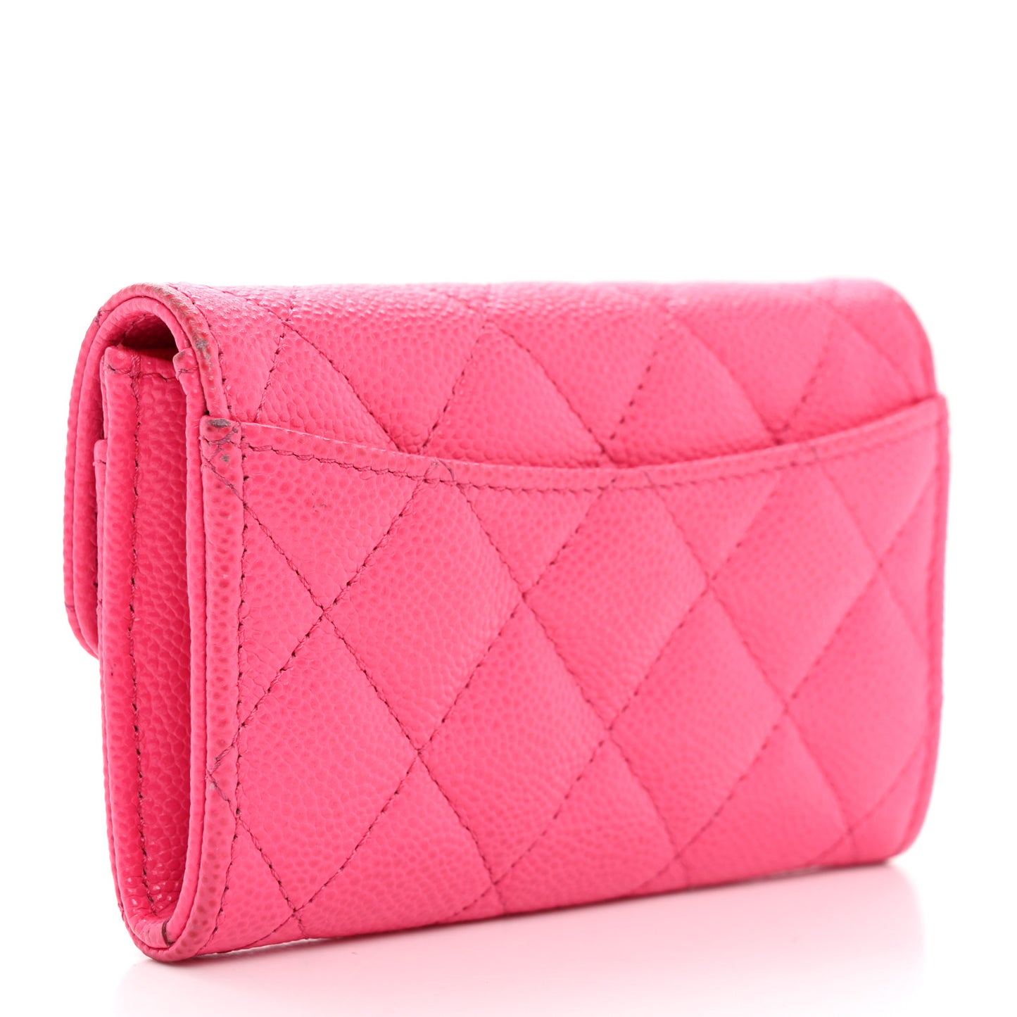 Caviar Quilted Flap Card Holder Wallet Fuchsia
