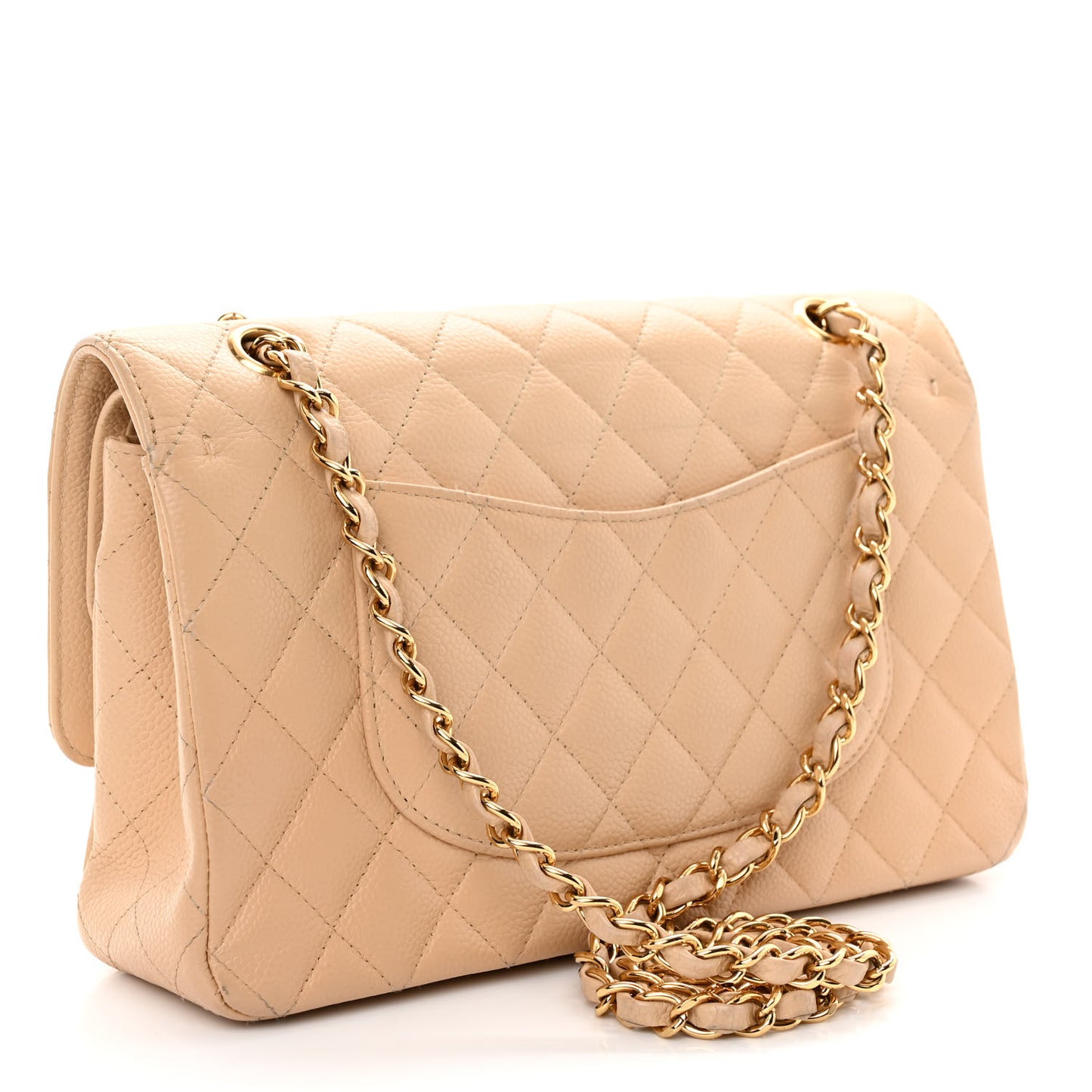 Caviar Quilted Medium Double Flap Beige