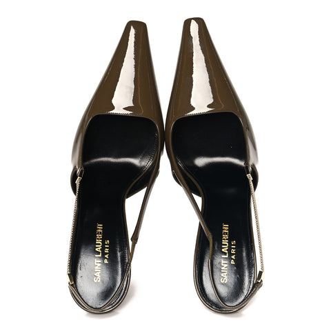 Patent Calfskin Blake 110 Slingback Pumps 40 Amber Green