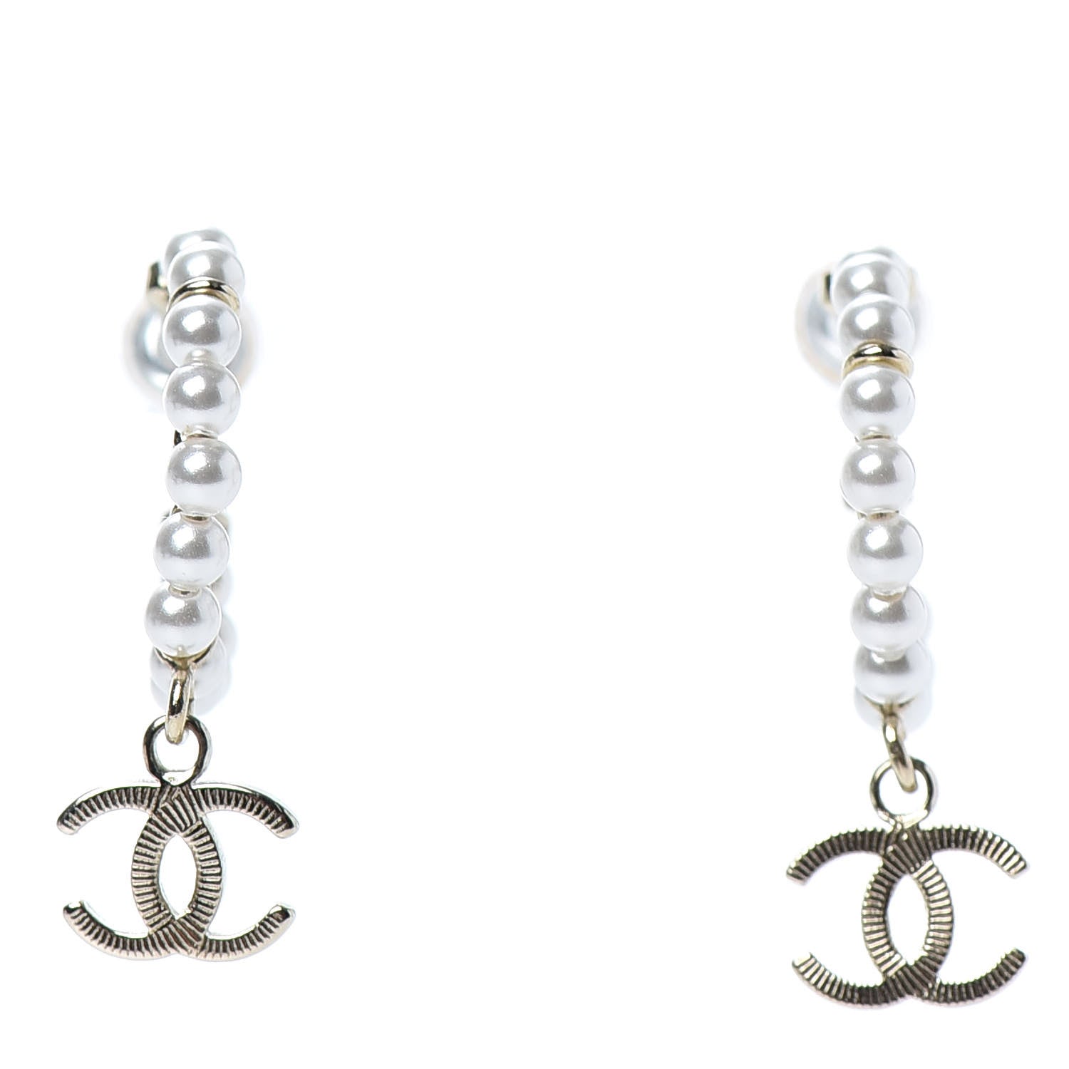 Chanel Pearl Charms CC Hoop Earrings Gold 1 of 3