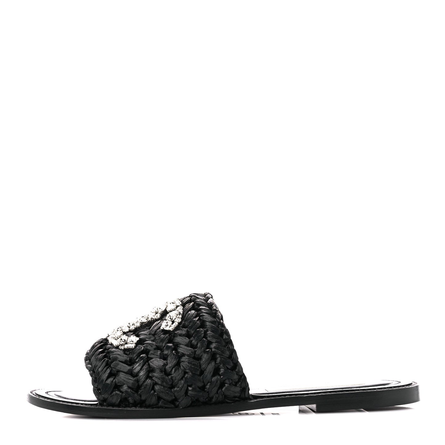 Raffia Crystal CC Mules Sandals 38.5 Black