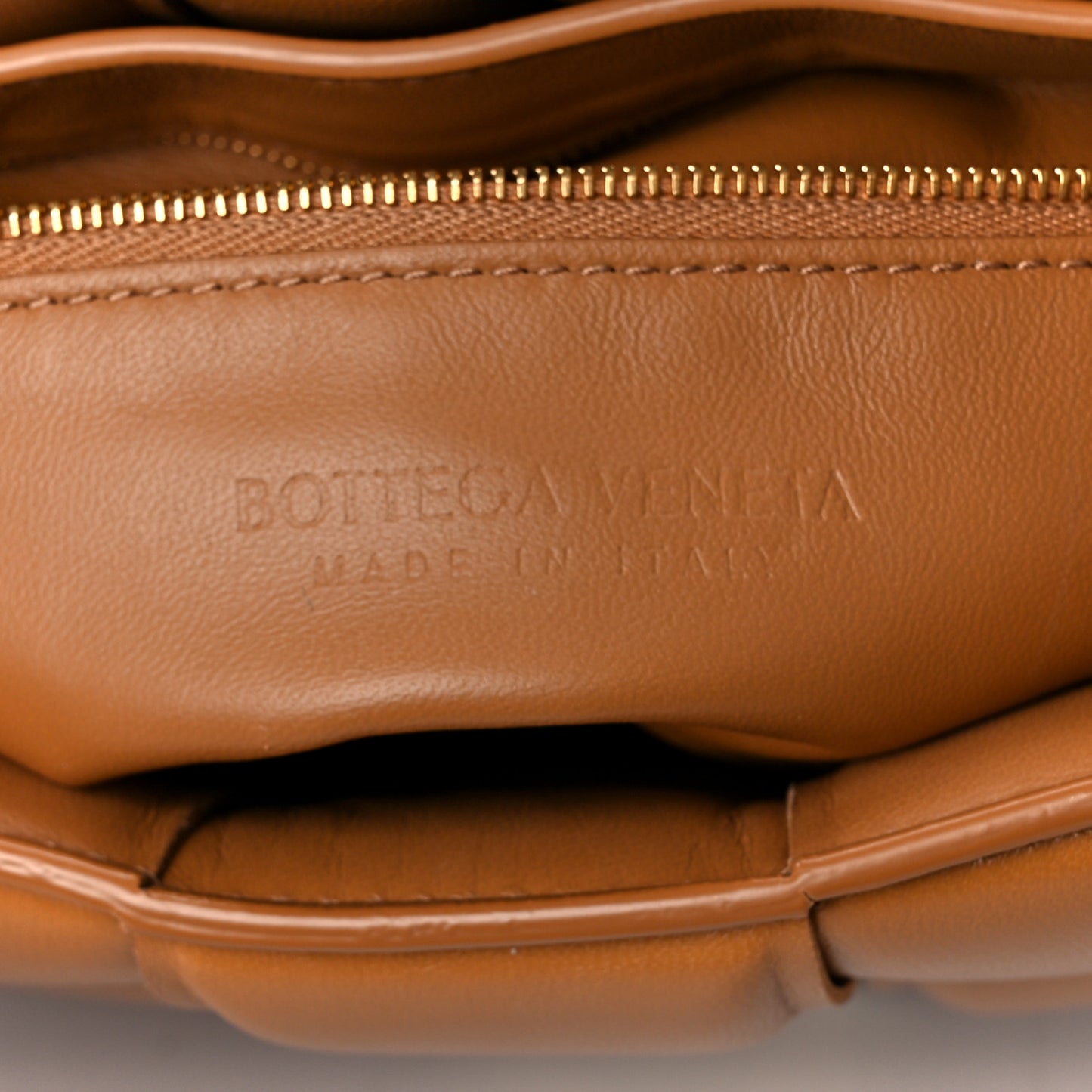 Nappa Maxi Intreccio Padded Cassette Crossbody Bag Caramel