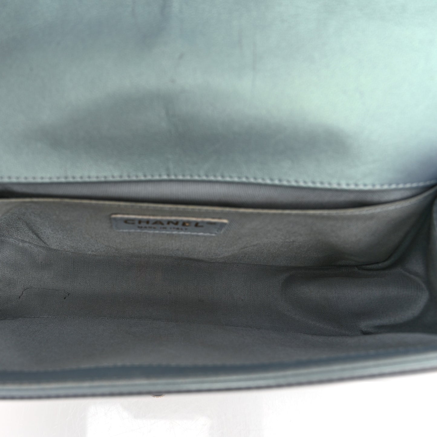 Iridescent Patent Calfskin Quilted Medium Boy Flap Light Blue