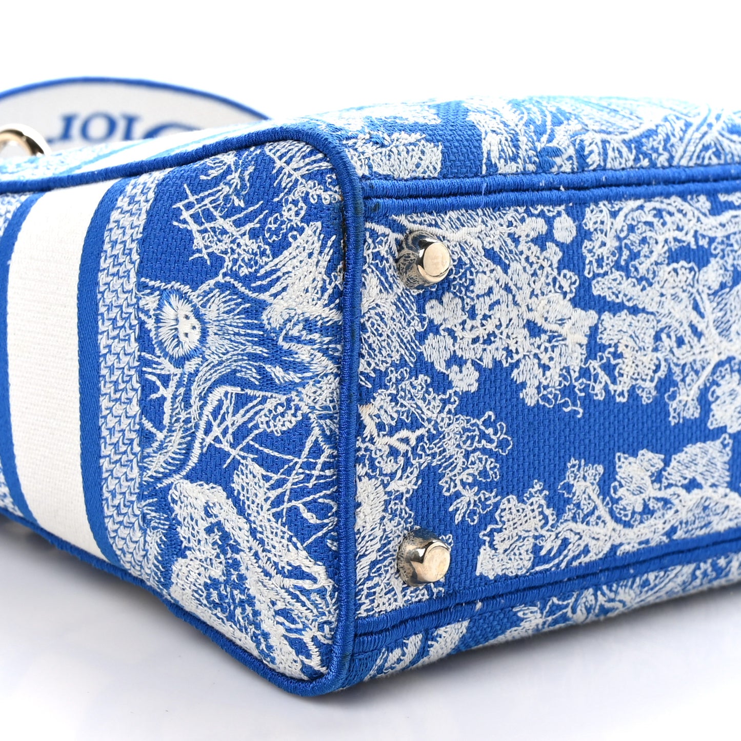 Canvas Toile De Jouy Reverse Embroidered Medium Lady D-Lite Fluorescent Blue