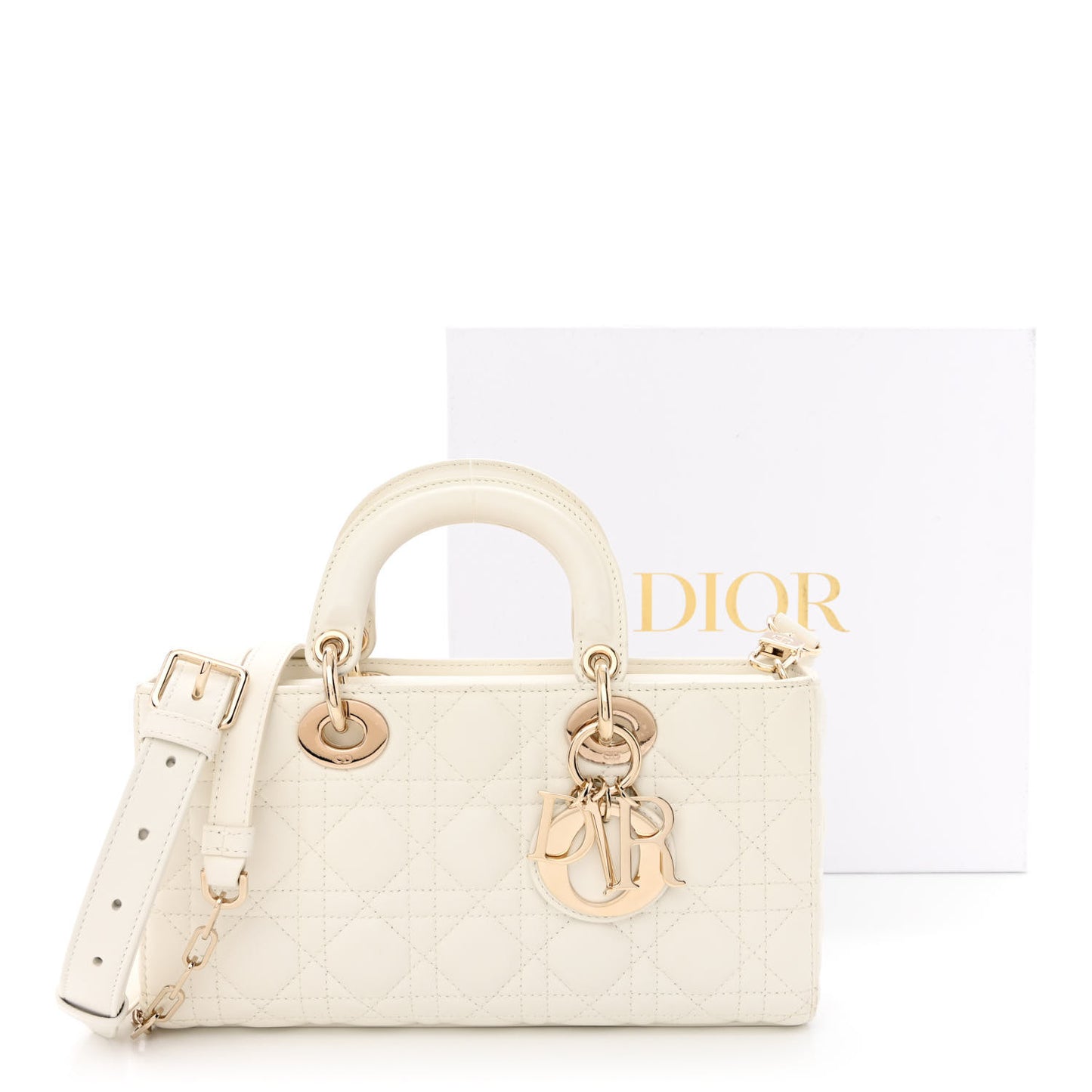 Lambskin Cannage Medium Lady D-Joy White