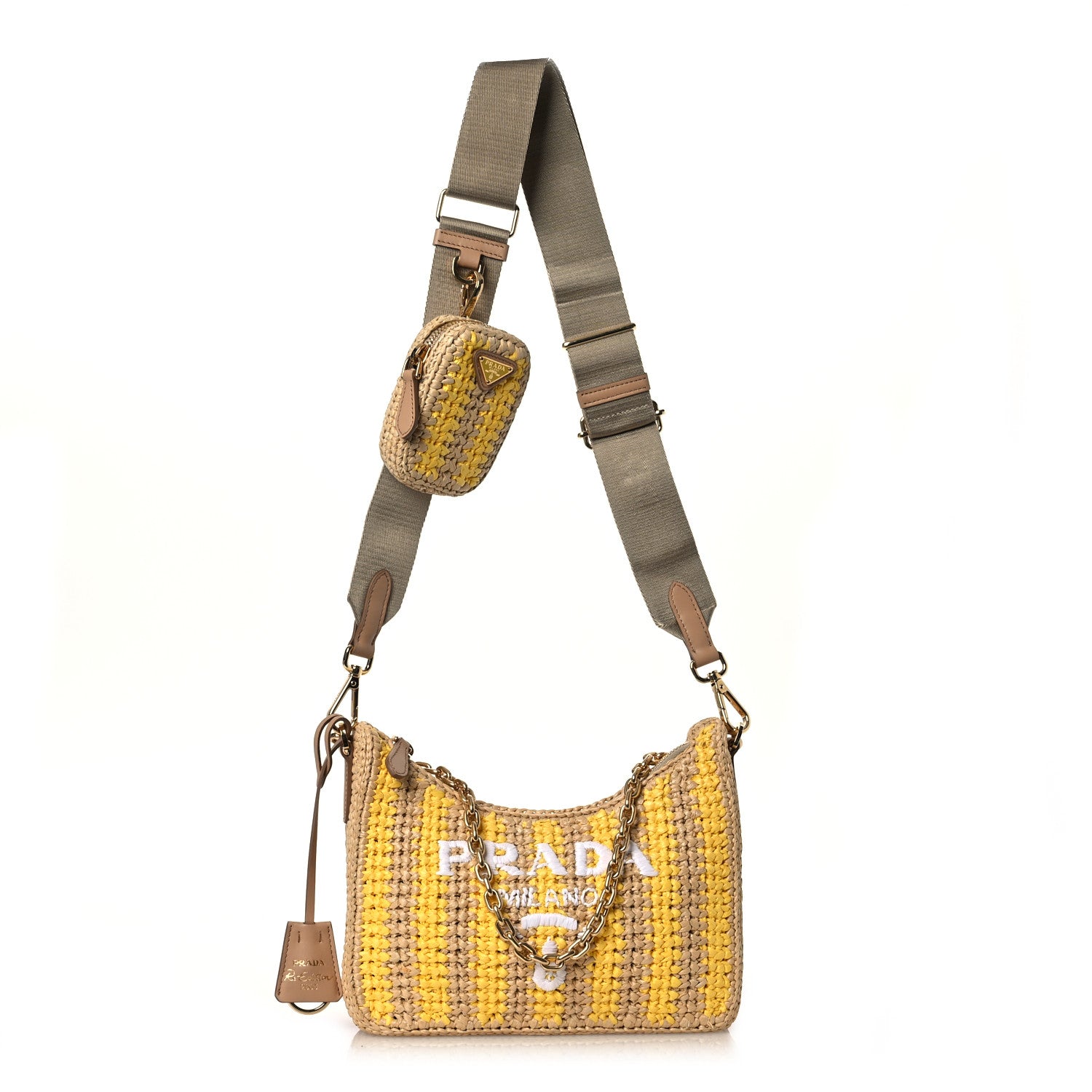 Prada Yarn Raffia Effect Crochet Striped Re-Edition 2005 Shoulder Bag Naturale Giallo 1 of 11