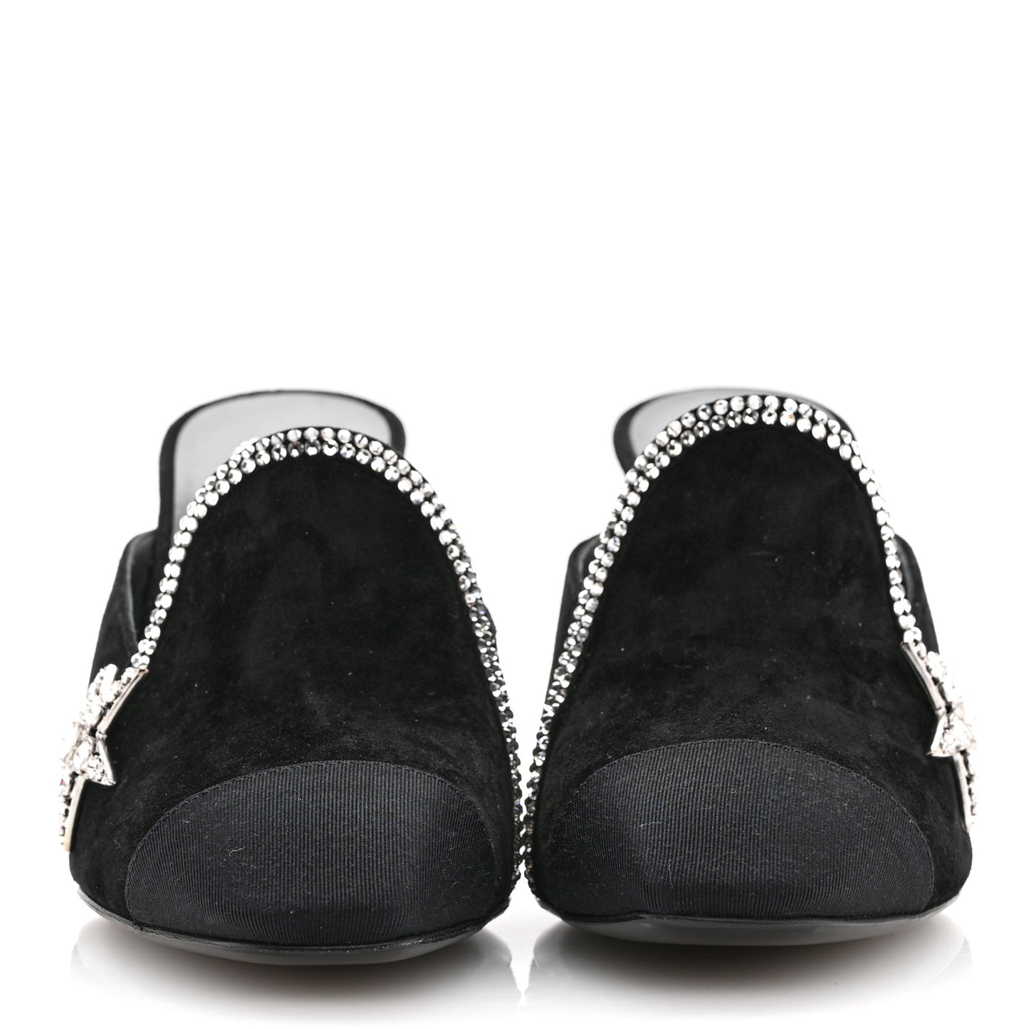 Suede Grosgrain Crystal Star Mules 37 Black