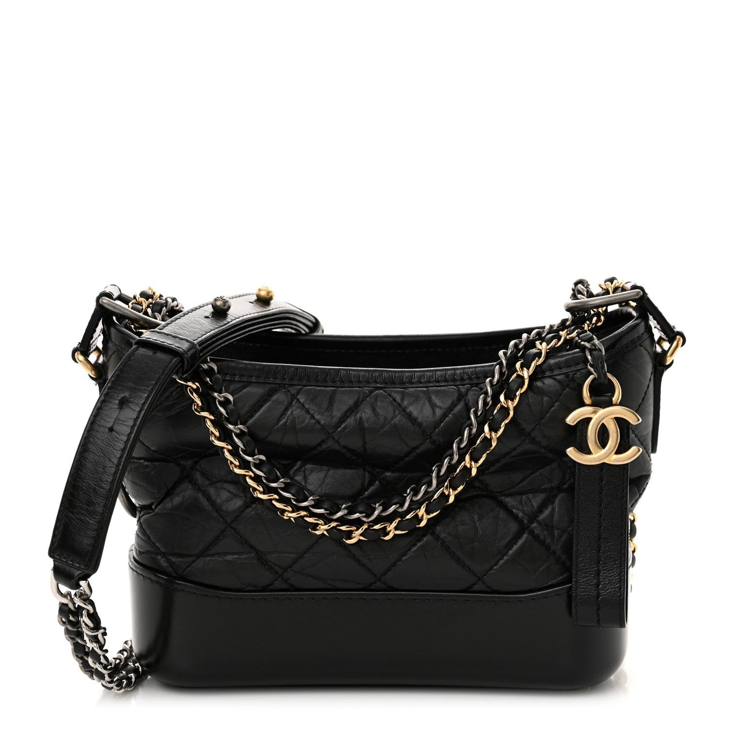 Aged Calfskin Quilted Small Gabrielle Hobo Black