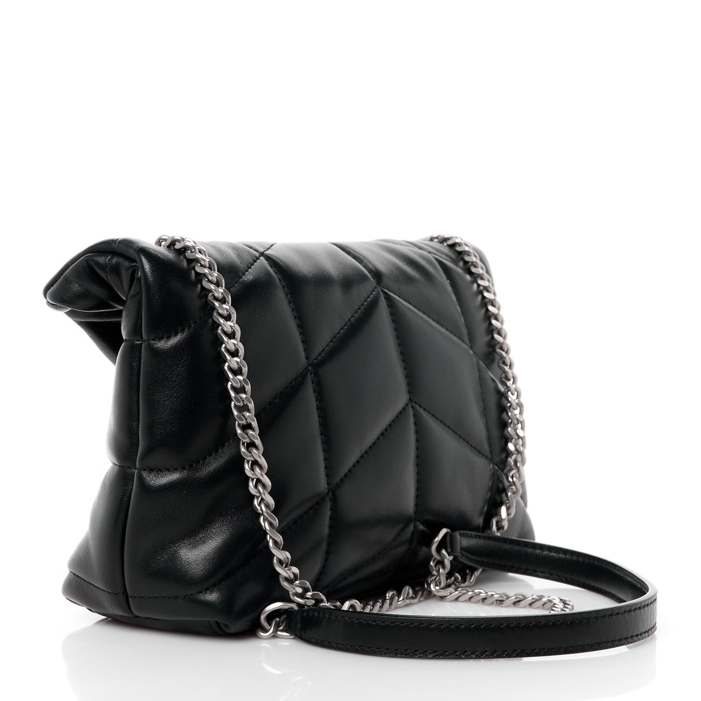 Lambskin Quilted Toy Loulou Puffer Monogram Chain Satchel Black
