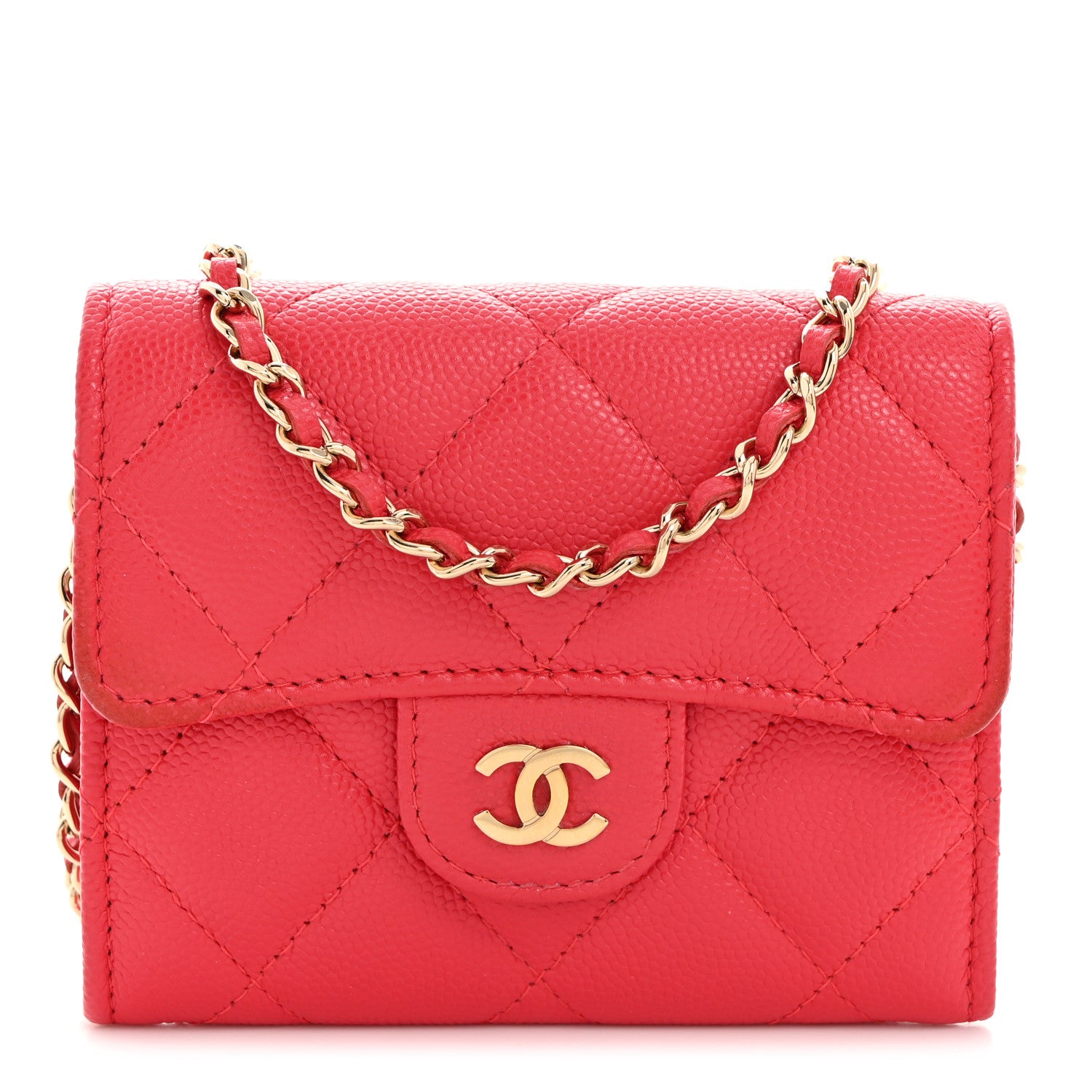 Chanel Caviar Quilted Flap Card Holder On Chain Dark Pink 1 of 10