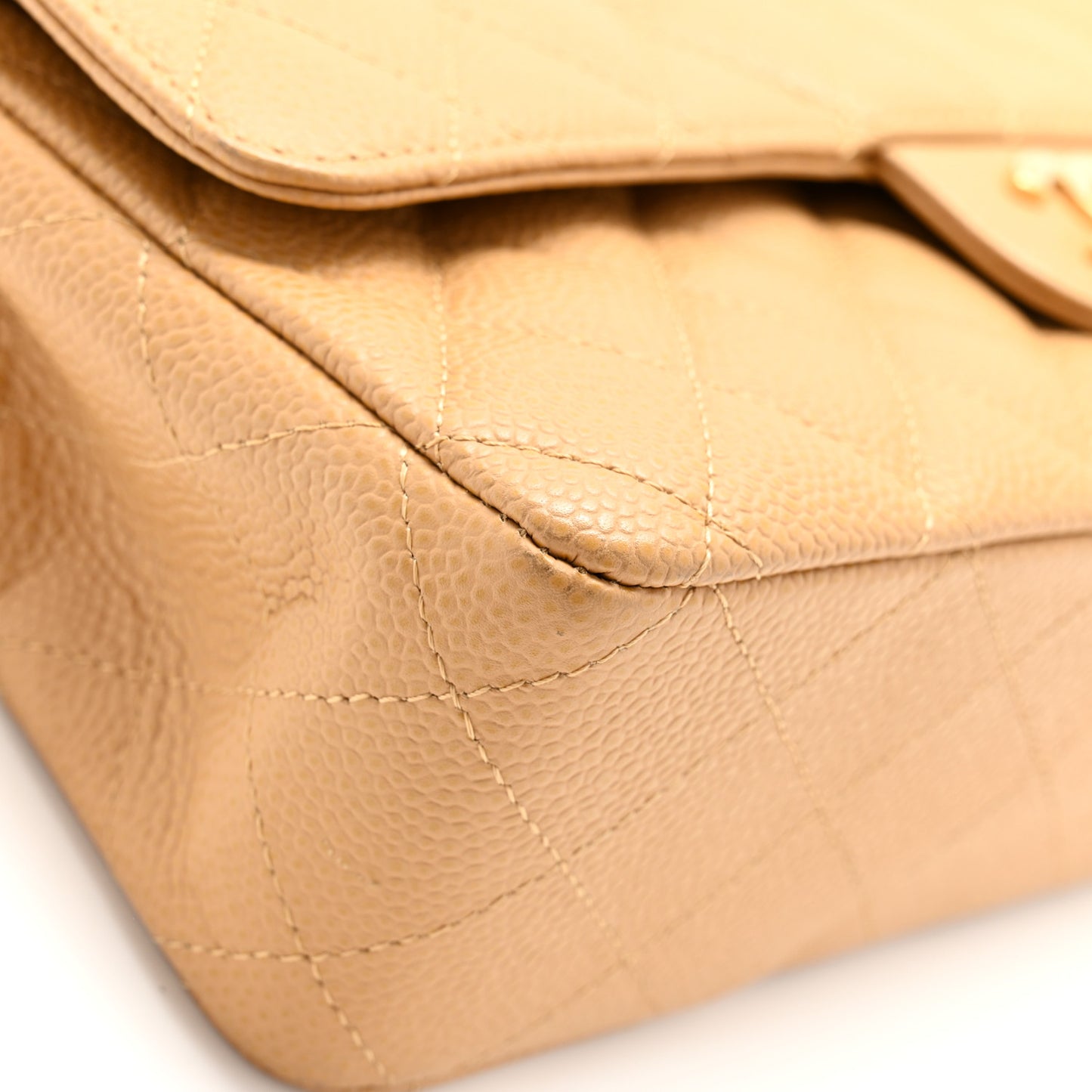 Caviar Quilted Medium Double Flap Beige