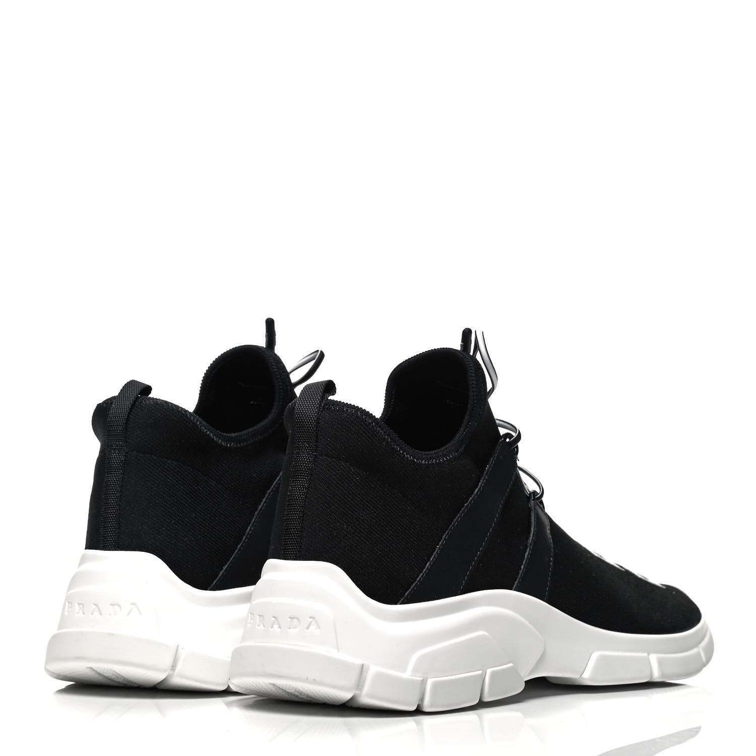 Prada Knit Fabric Mens Logo Sneakers 7 Black White 4 of 8