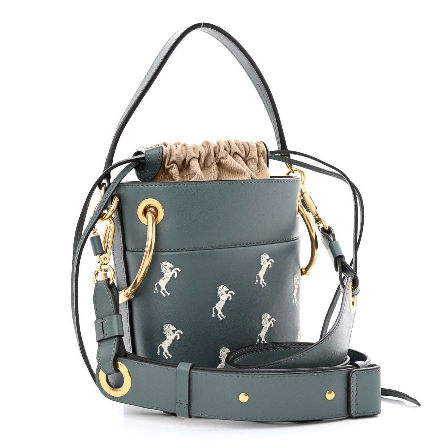 Smooth Calfskin Little Horses Embroidered Mini Roy Bucket Bag Cloudy Blue