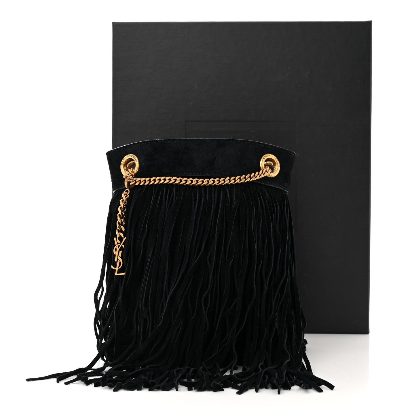 Calfskin Small Grace Fringed Hobo Bag Black