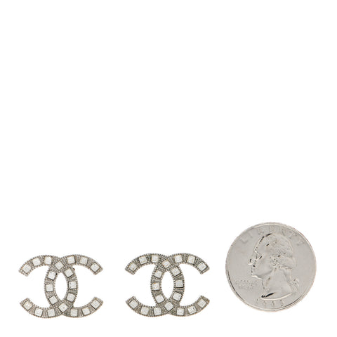 Baguette Crystal CC Earrings Silver