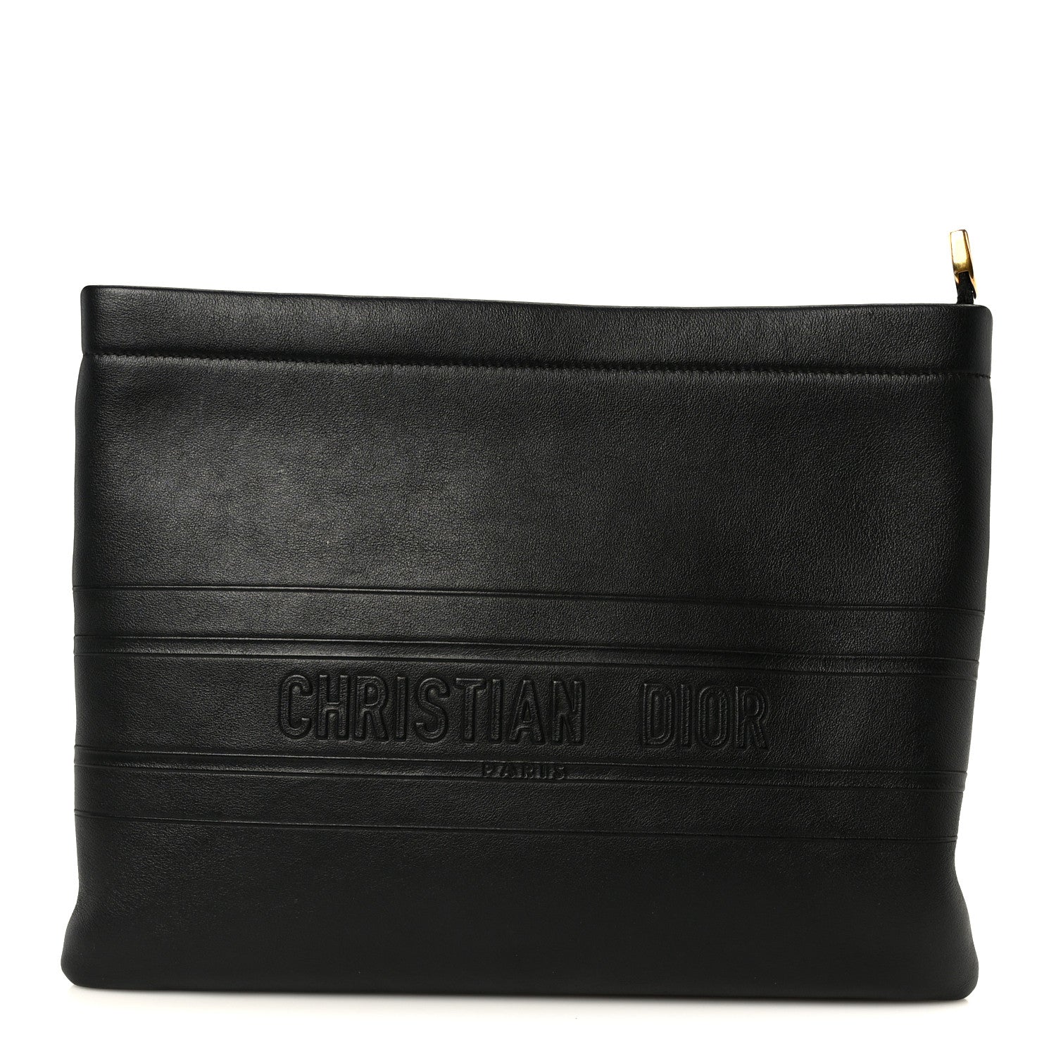 Christian Dior Calfskin Medium Diordouble Zip Pouch Black 1864681
