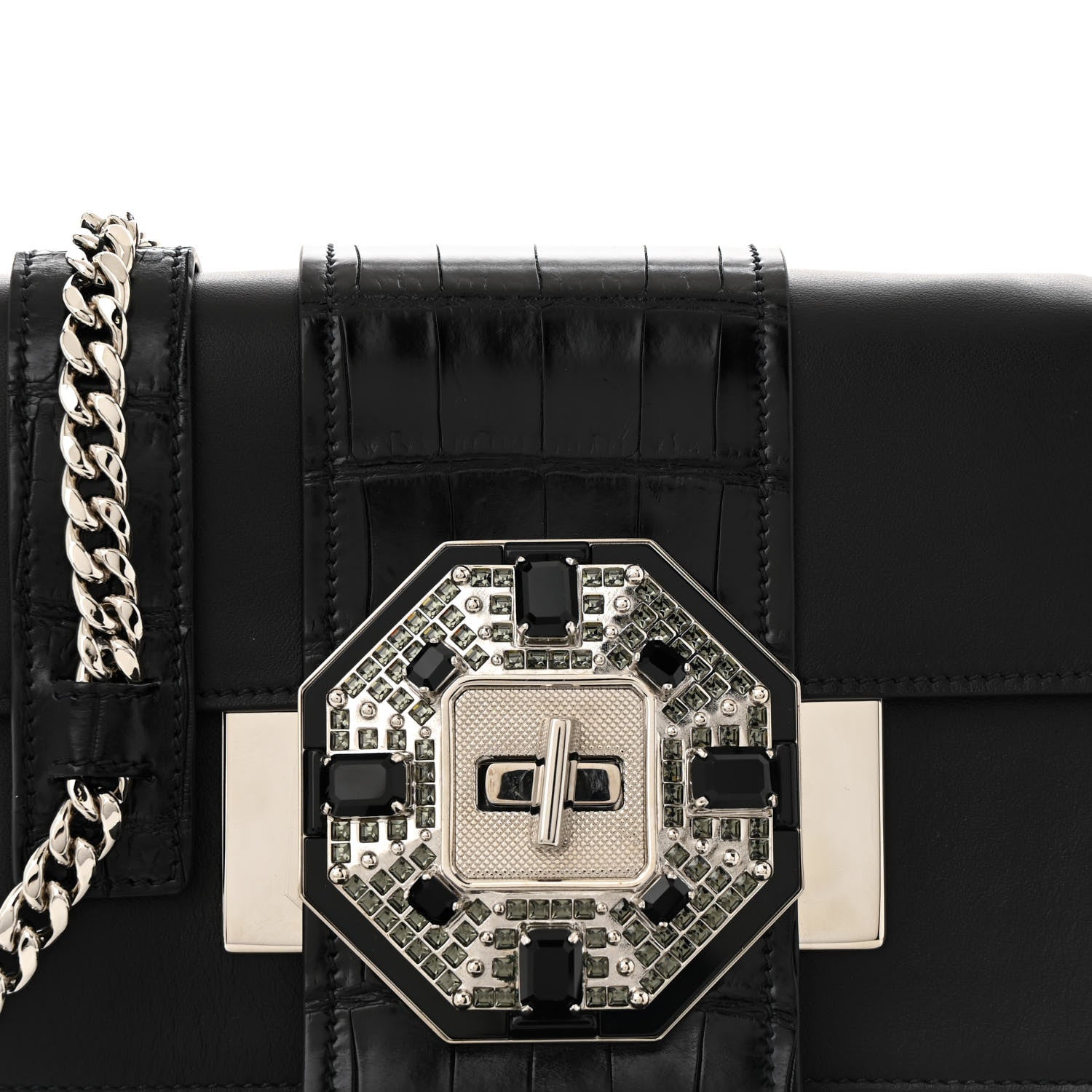 Prada City Calf Cocco Crystal Embellished Ribbon Bag Black 7 of 12
