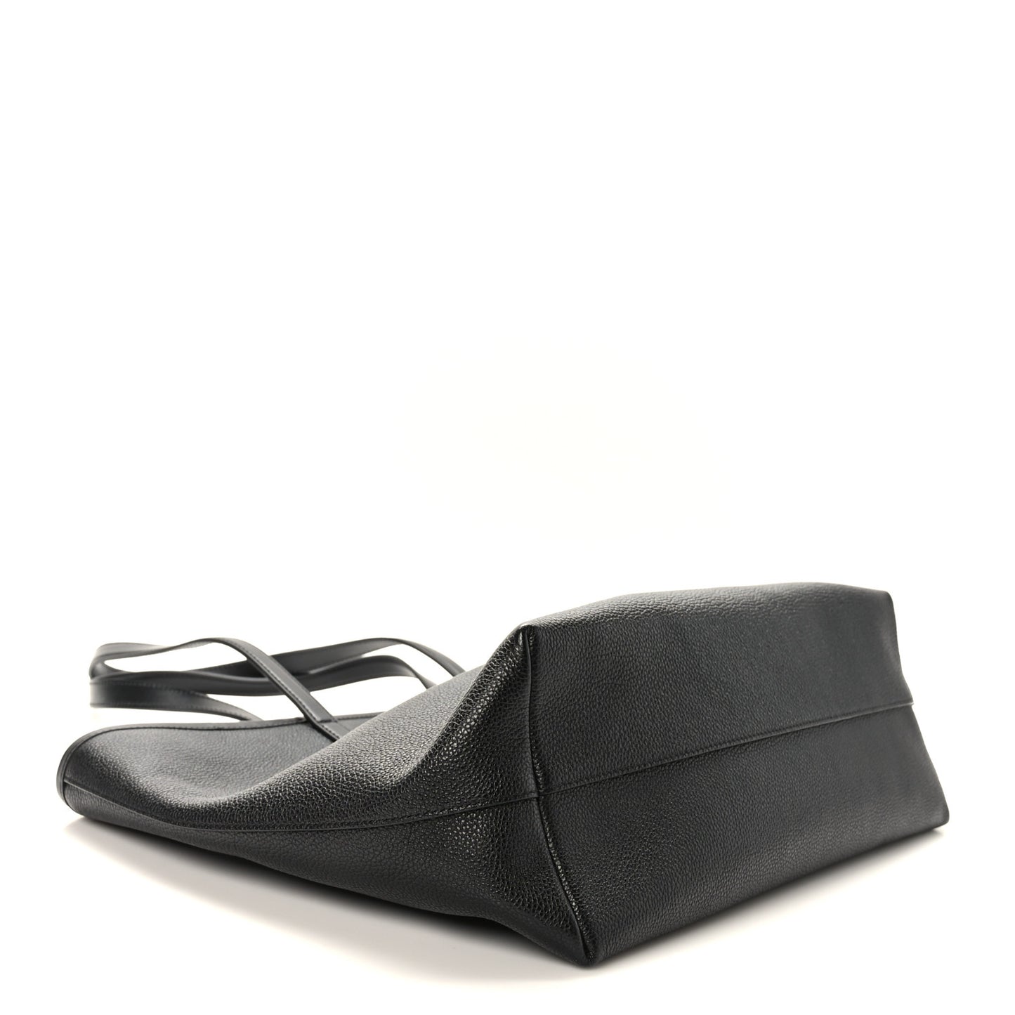 Grained Calfskin East West Medium Zipper Tote Black