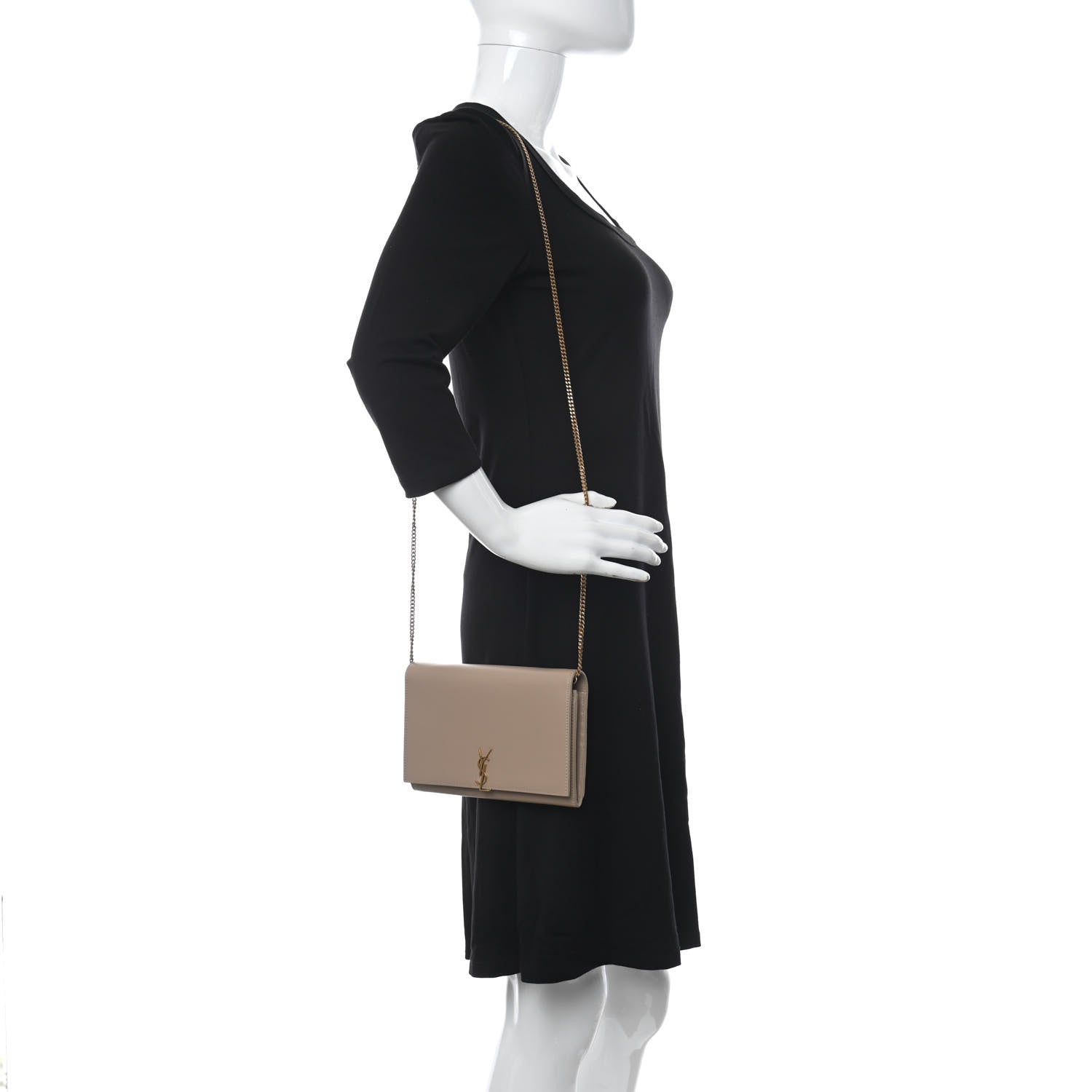 Saint Laurent Glossy Calfskin Monogram Chain Wallet Dark Beige 2 of 9