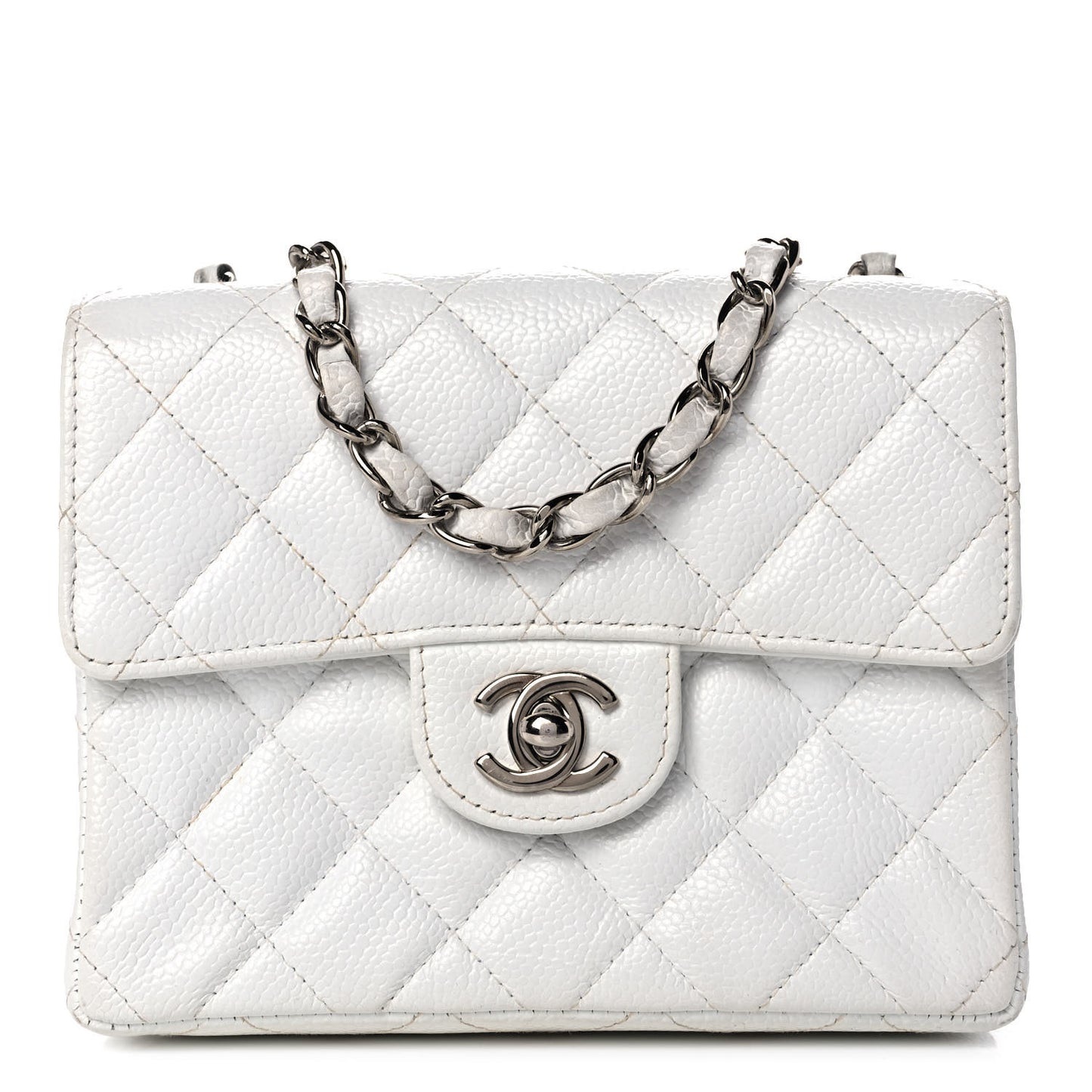 Caviar Quilted Mini Square Flap White