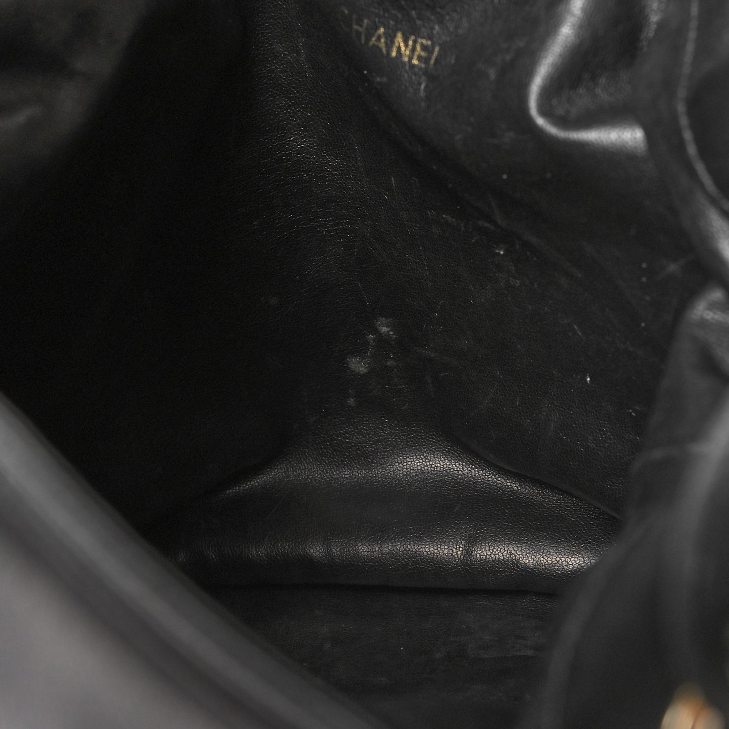 Lambskin Diamond Stitched CC Drawstring Shoulder Bag Black
