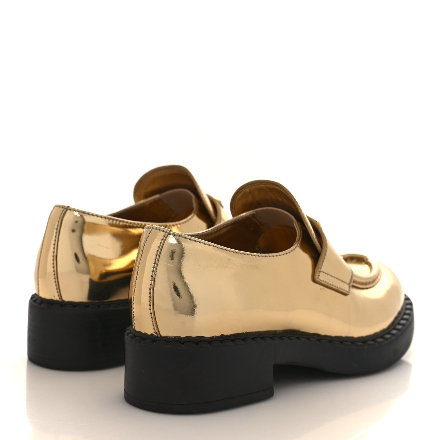 Metallic Brushed Calfskin Metal Triangle Logo 50mm Loafers 39 Platino