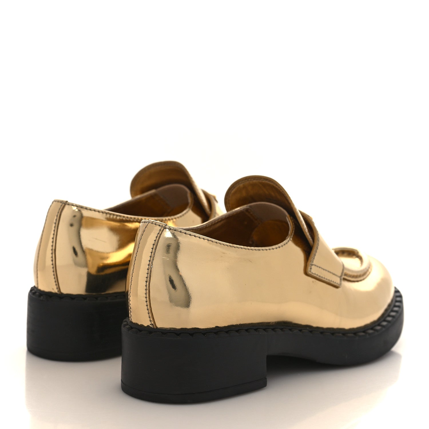 Prada Metallic Brushed Calfskin Metal Triangle Logo 50mm Loafers 39 Platino 4 of 8