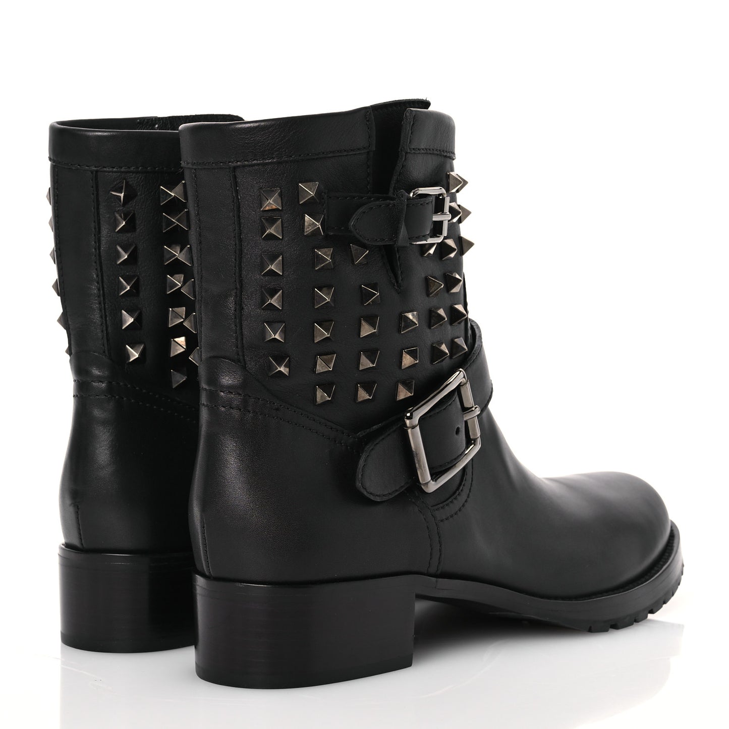 Calfskin Rockstud 30mm Biker Boots 40 Black
