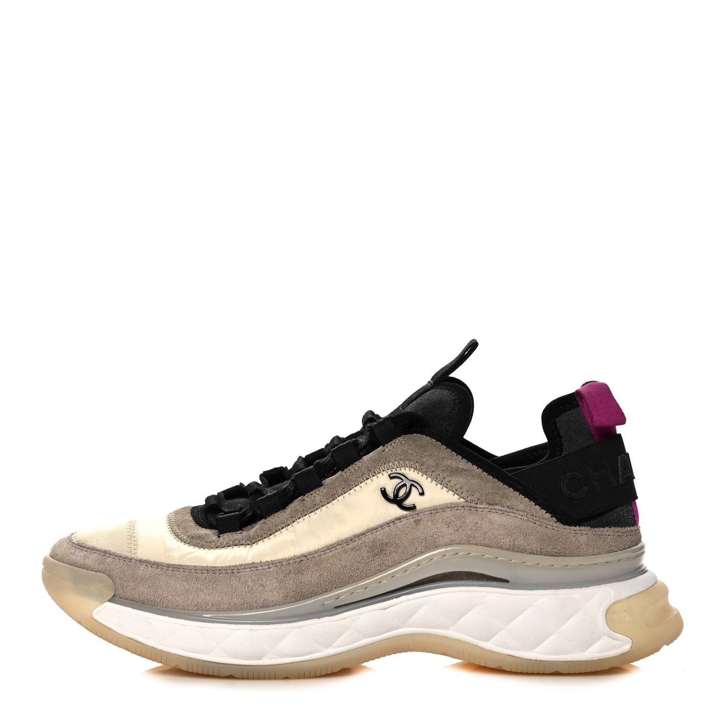 Suede Calfskin Nylon Grosgrain CC Sneakers 38.5 Beige Pink