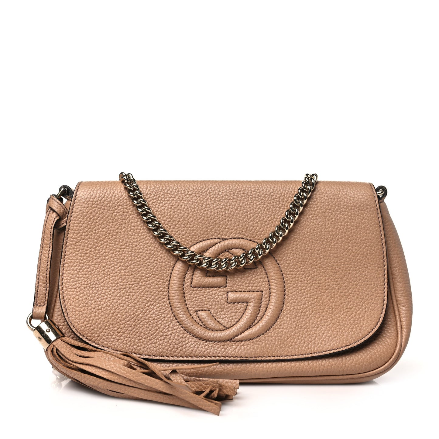 Pebbled Calfskin Medium Soho Flap Crossbody Camelia