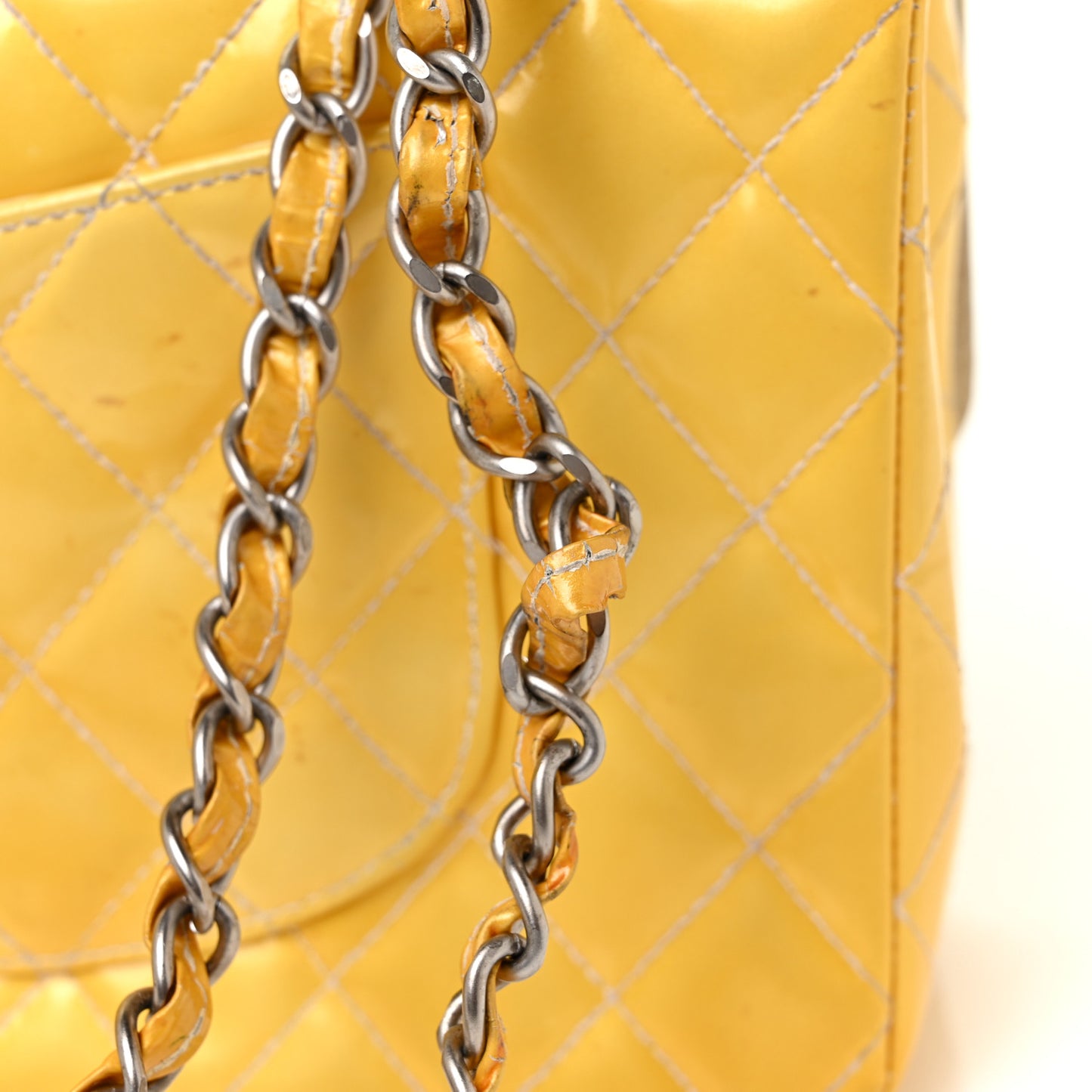 Patent Quilted Medium Double Flap Yellow