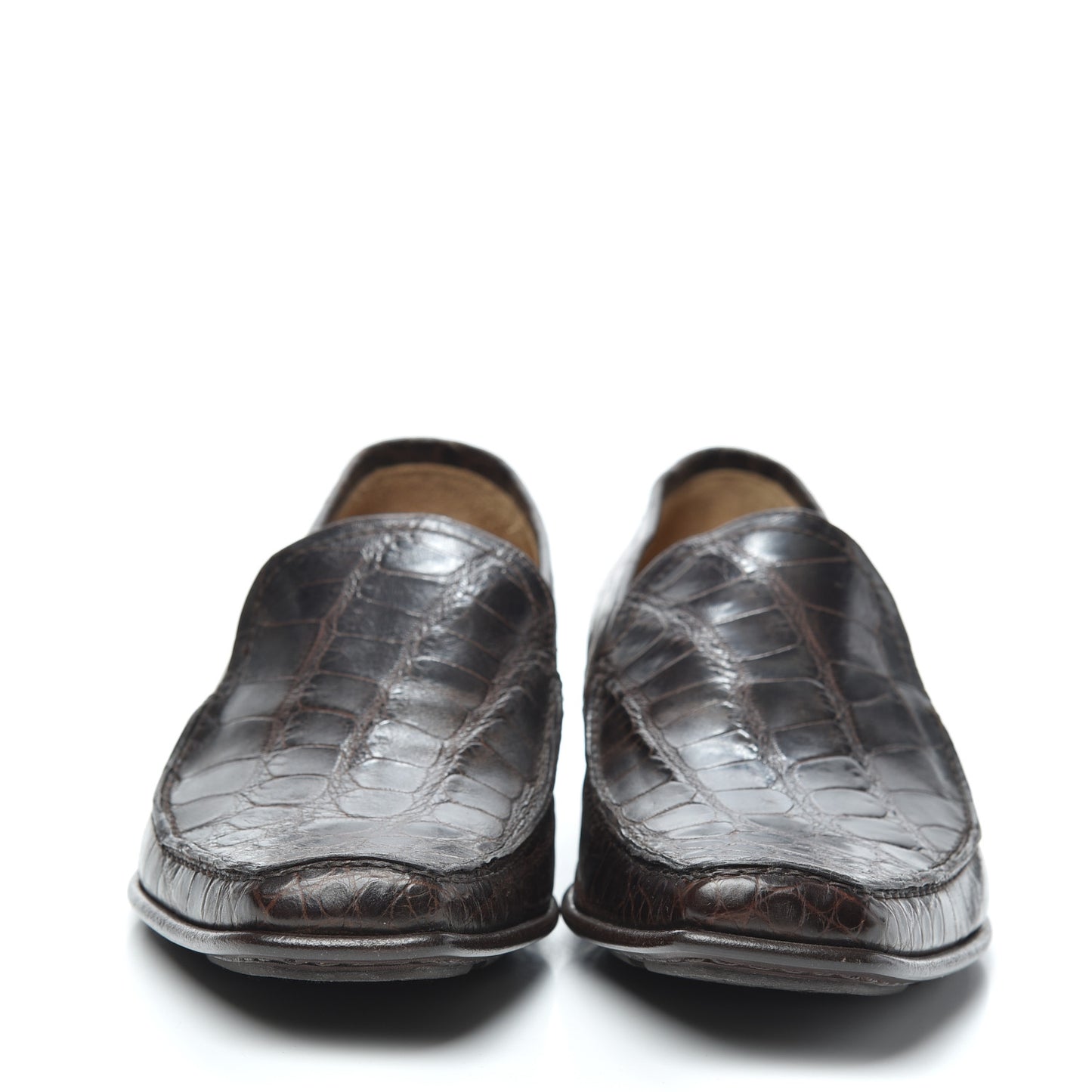 Calfskin Crocodile Embossed Mens Loafers 8 Brown