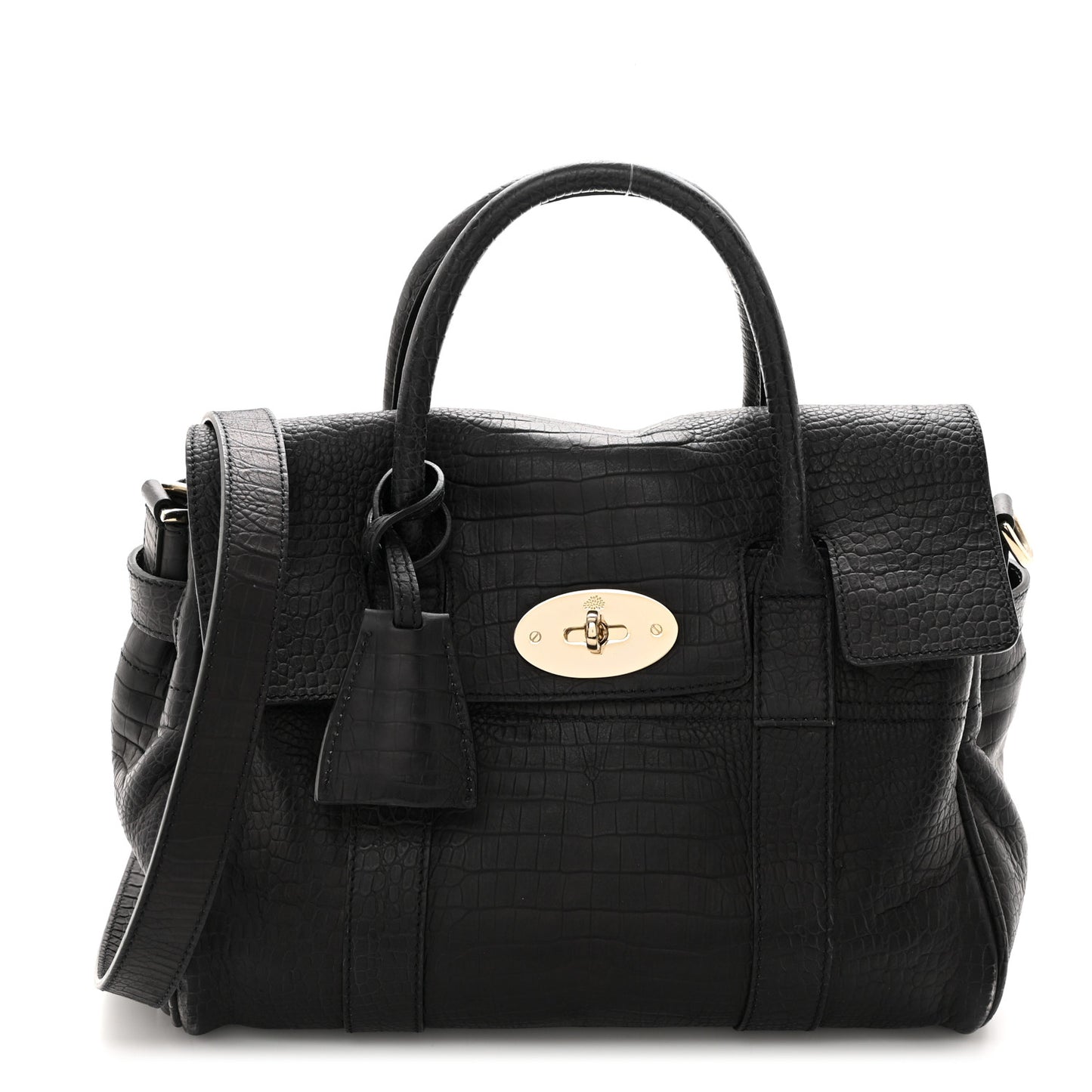 Calfskin Crocodile Embossed Small Bayswater Satchel Black