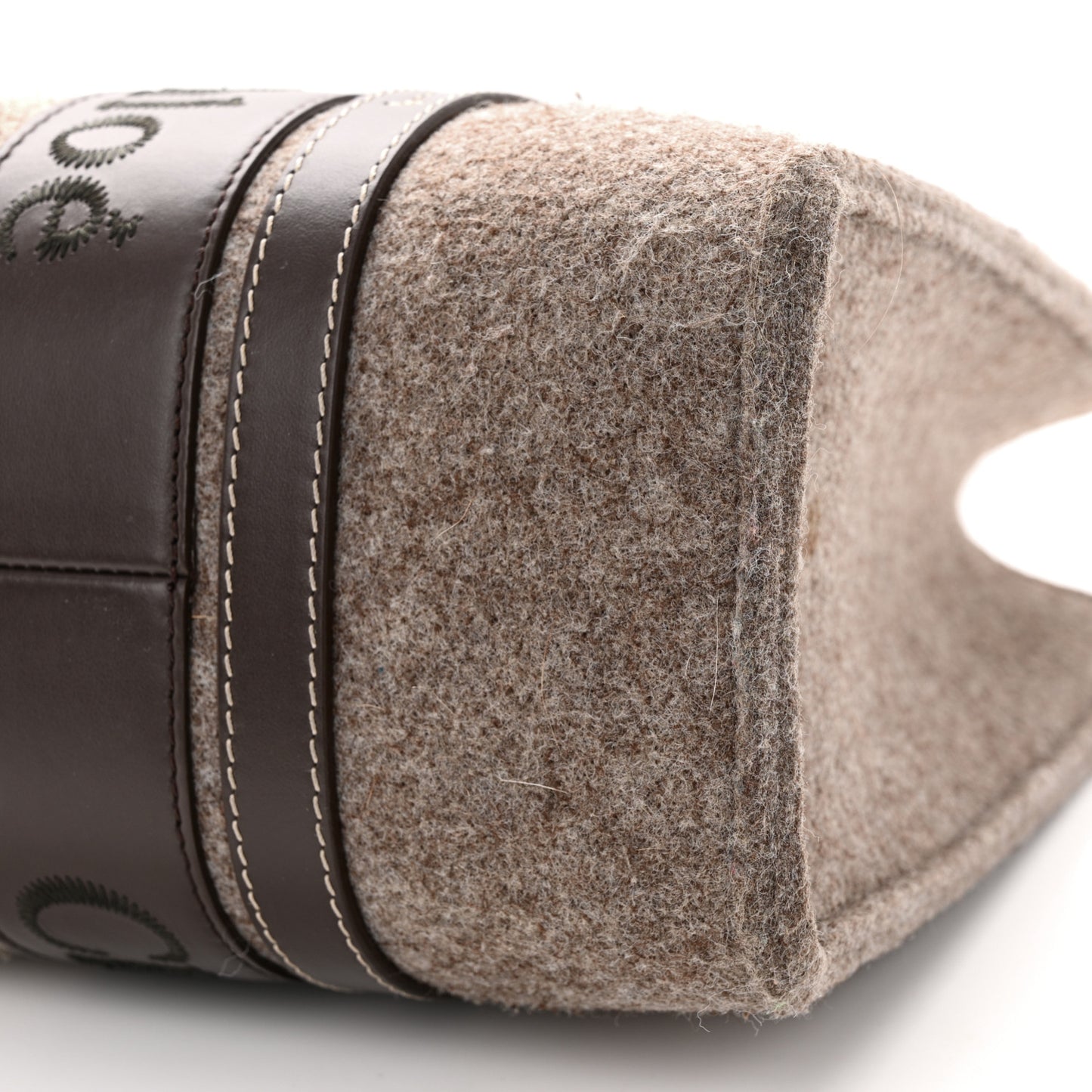 Felt Calfskin Medium Woody Ribbon Tote Deep Beige