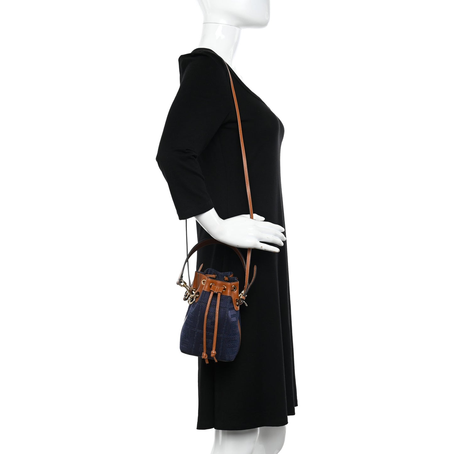 Denim Vitello King F is Fendi FF Embroidered Mini Mon Tresor Bucket Bag Blue Cuoio