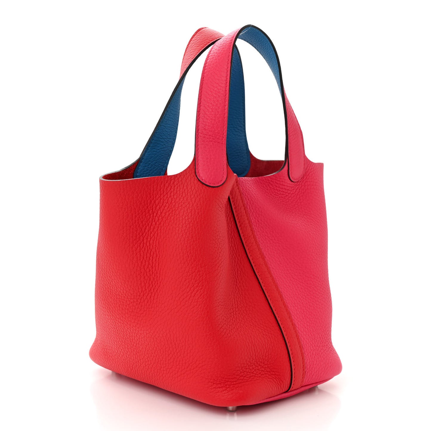 Taurillon Clemence Tri-Color Picotin Lock 18 PM Rouge Coeur Rose Extreme Bleu Zanzibar