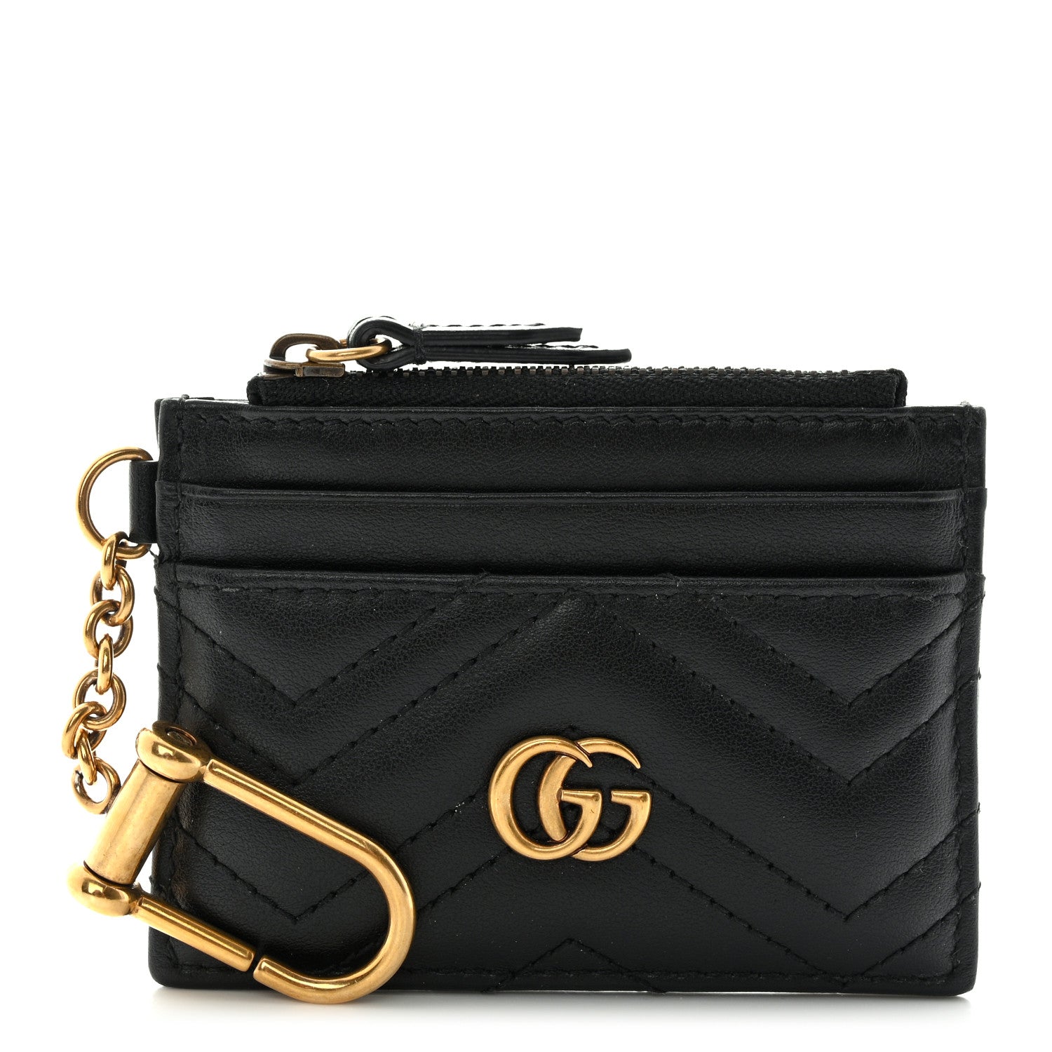 Gucci Calfskin Matelasse Chevron GG Marmont Key Case Card Holder Black 1 of 6