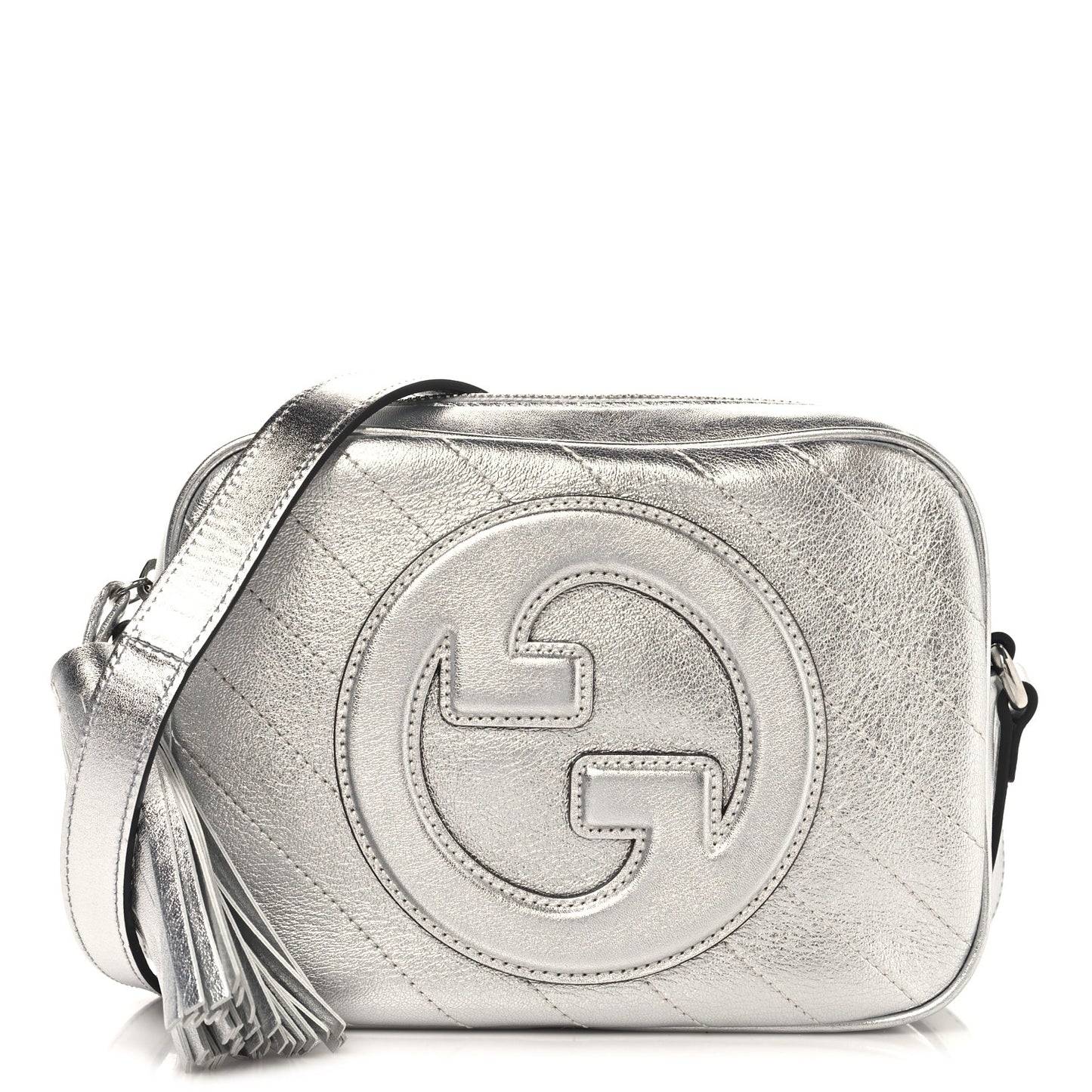 Metallic Sakai Be Green Calfskin Diagonal Stitched Small Blondie Shoulder Bag Silver