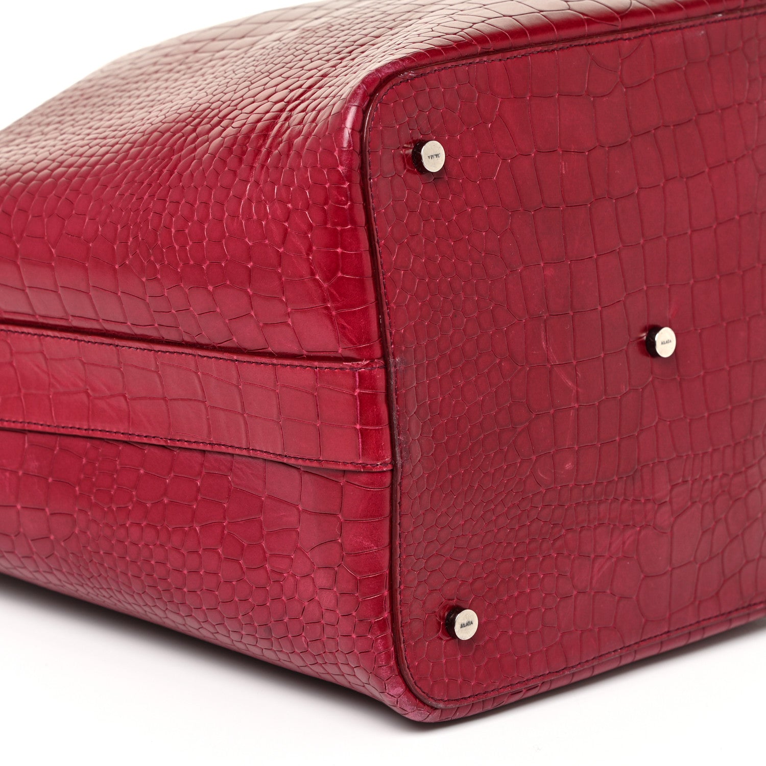 Alaia Calfskin Crocodile Embossed Bag Fuchsia 9 of 15