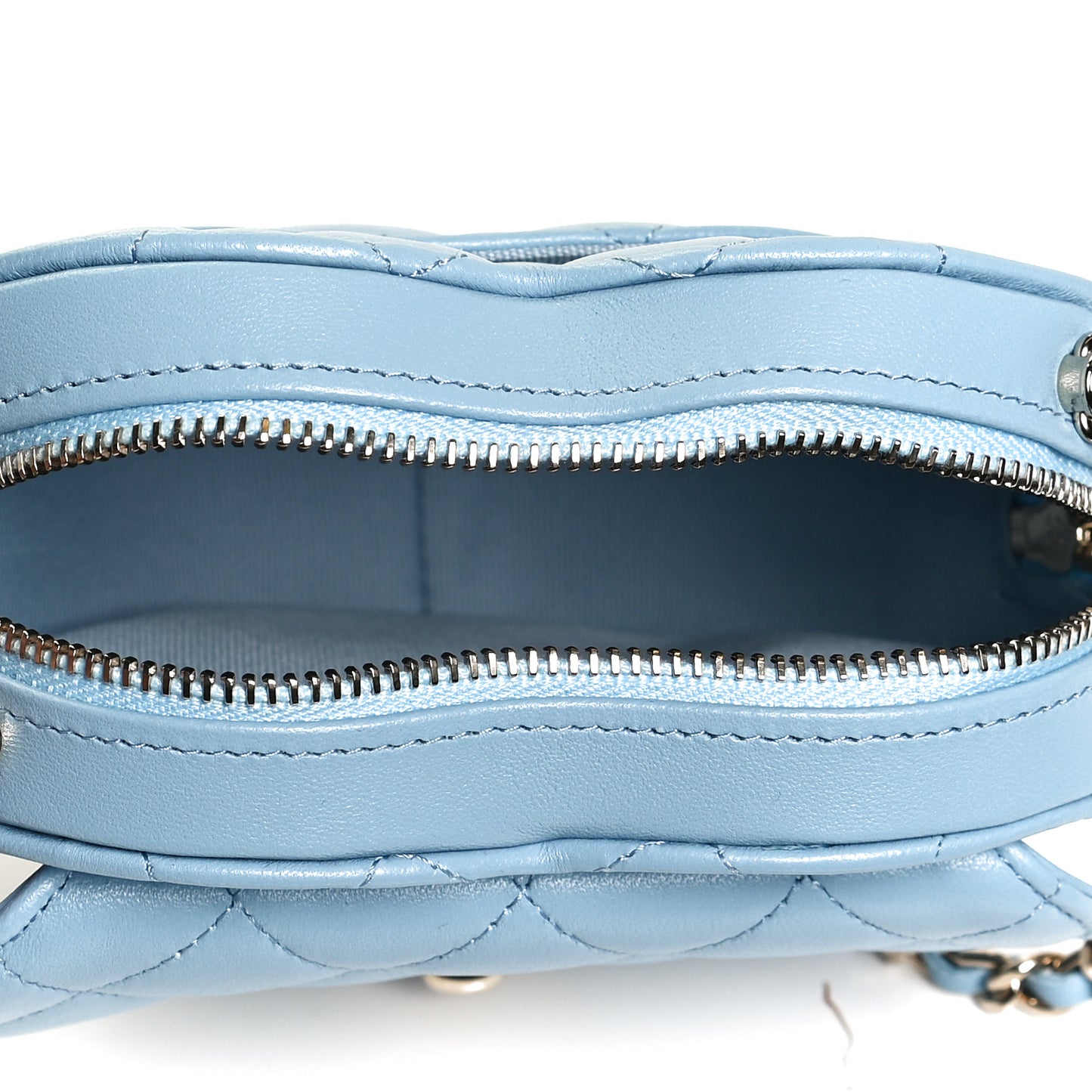 Lambskin Quilted CC In Love Heart Clutch With Chain Light Blue