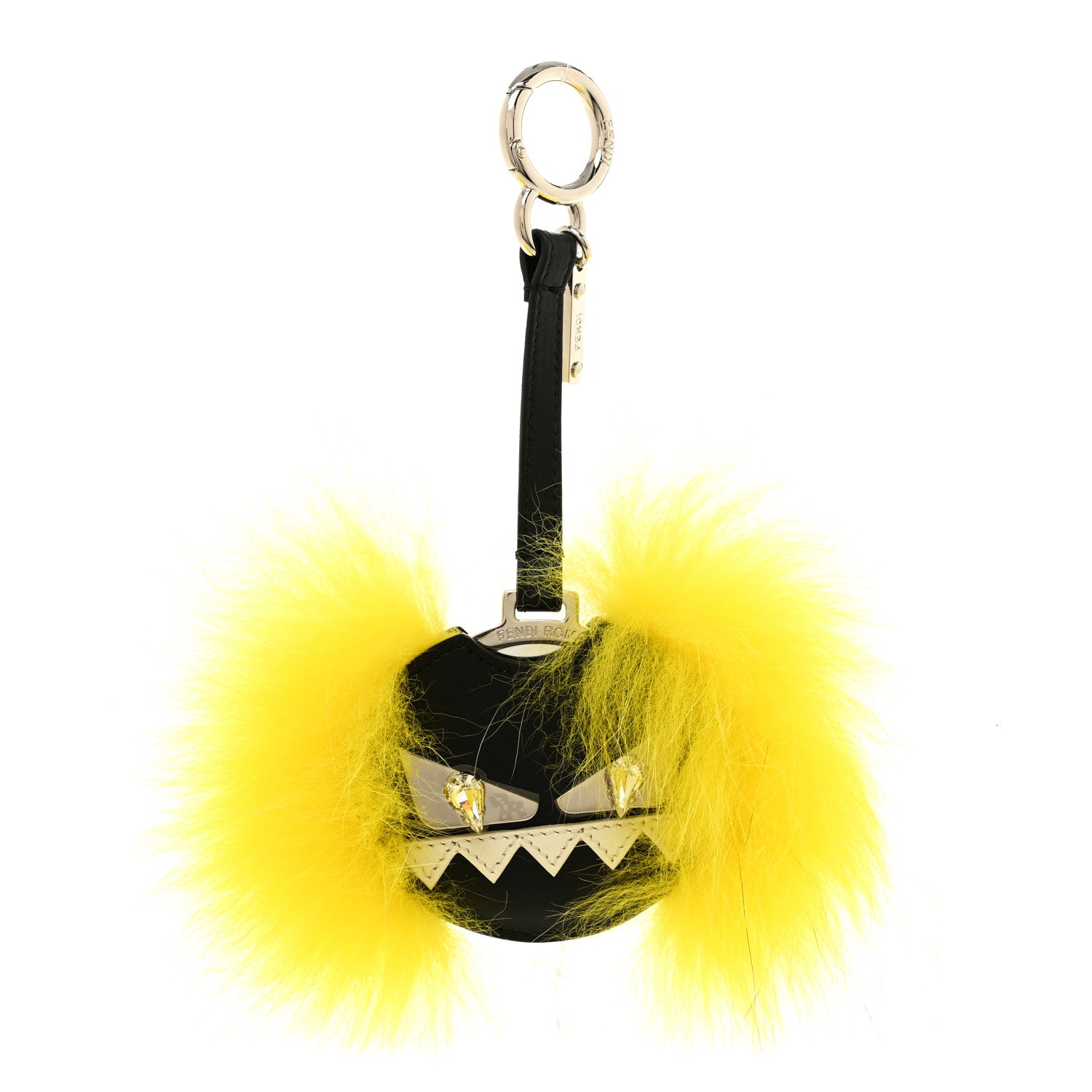 Fendi Fox Mink Fur Mirror Monster Bag Bug Charm Black Yellow