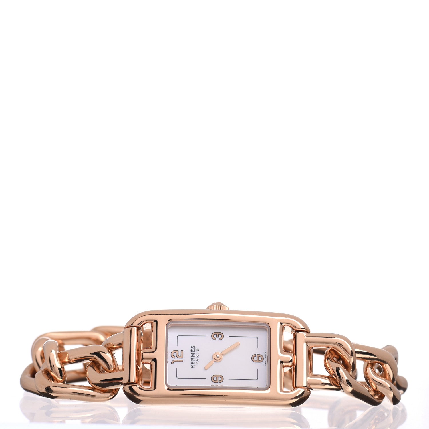 Hermes 18K Rose Gold Mother of Pearl 17mm Nantucket Quartz Watch 2 of 5