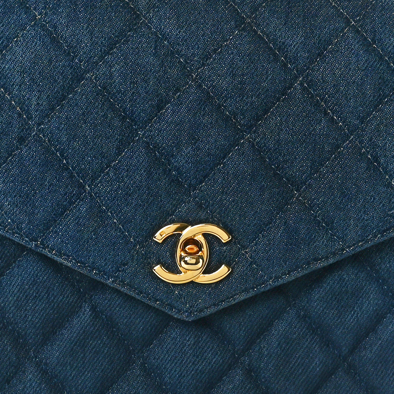 Denim Quilted Kelly Flap Bag Blue