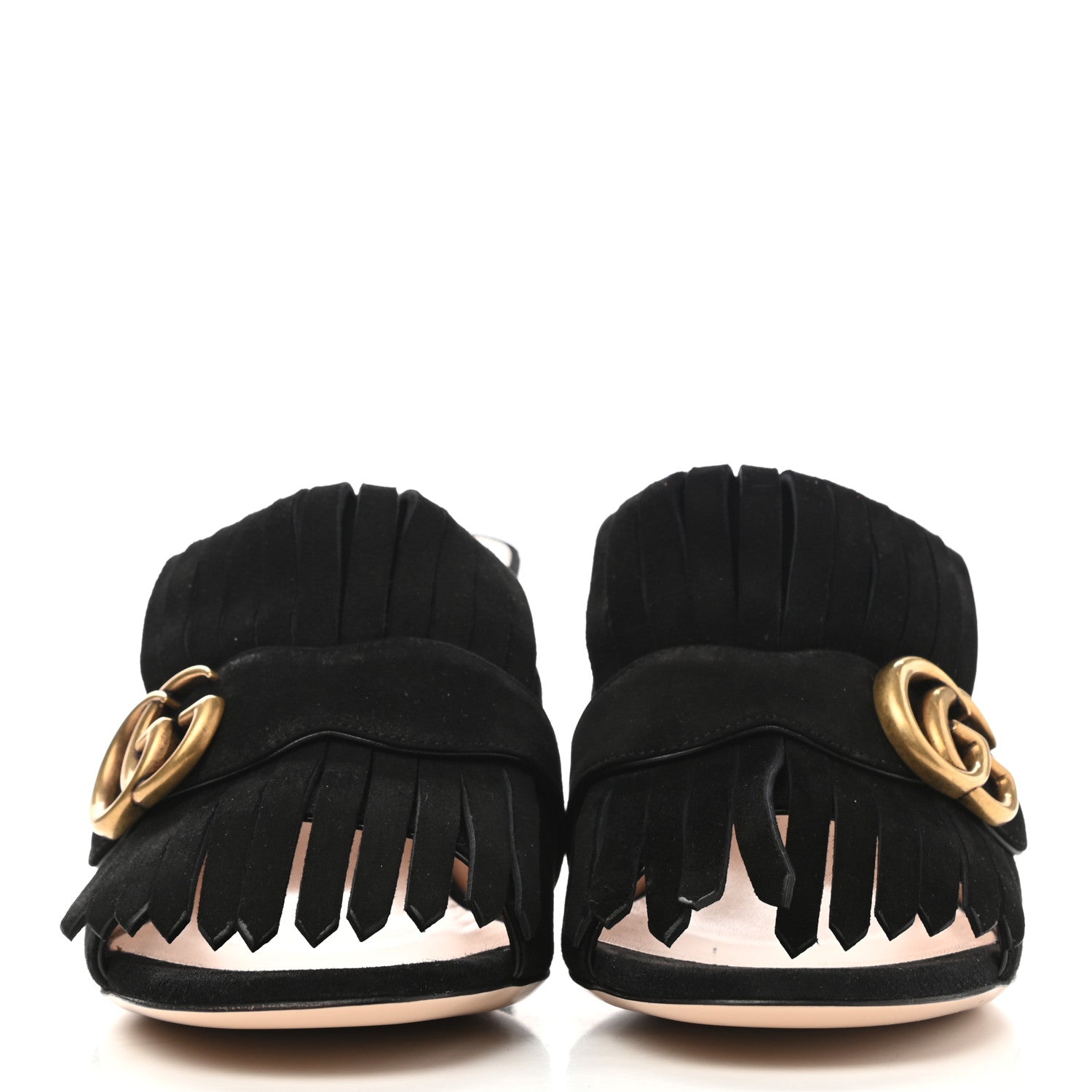Gucci Kid Scamosciato GG Marmont Fringe 75mm Slide Sandals 39.5 Black 2 of 9