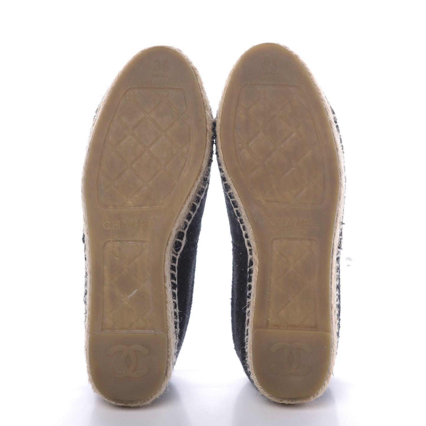 Fabric Patent Calfskin CC Espadrilles 36 Black