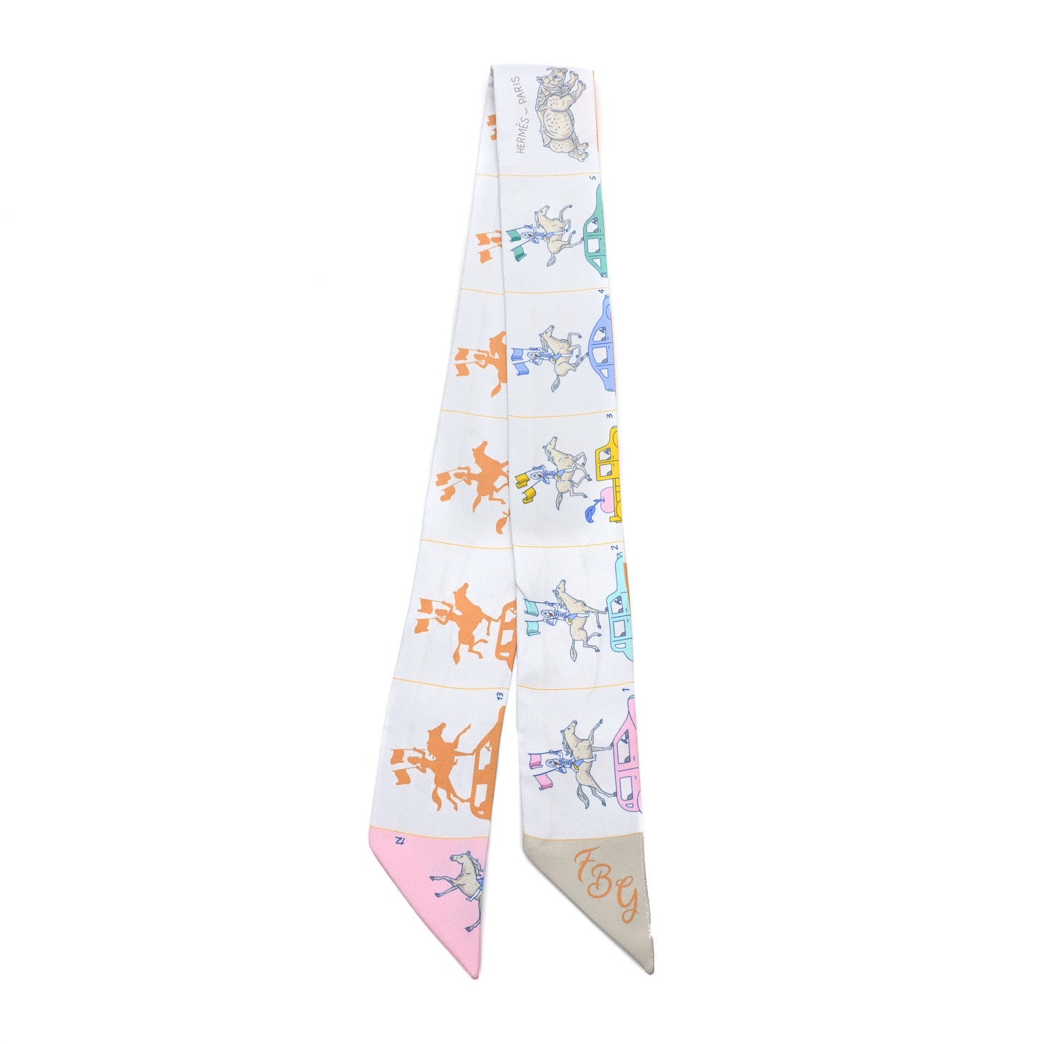 Hermes Silk Parade CG Twilly Gris Perle Vert Jaune 2 of 4