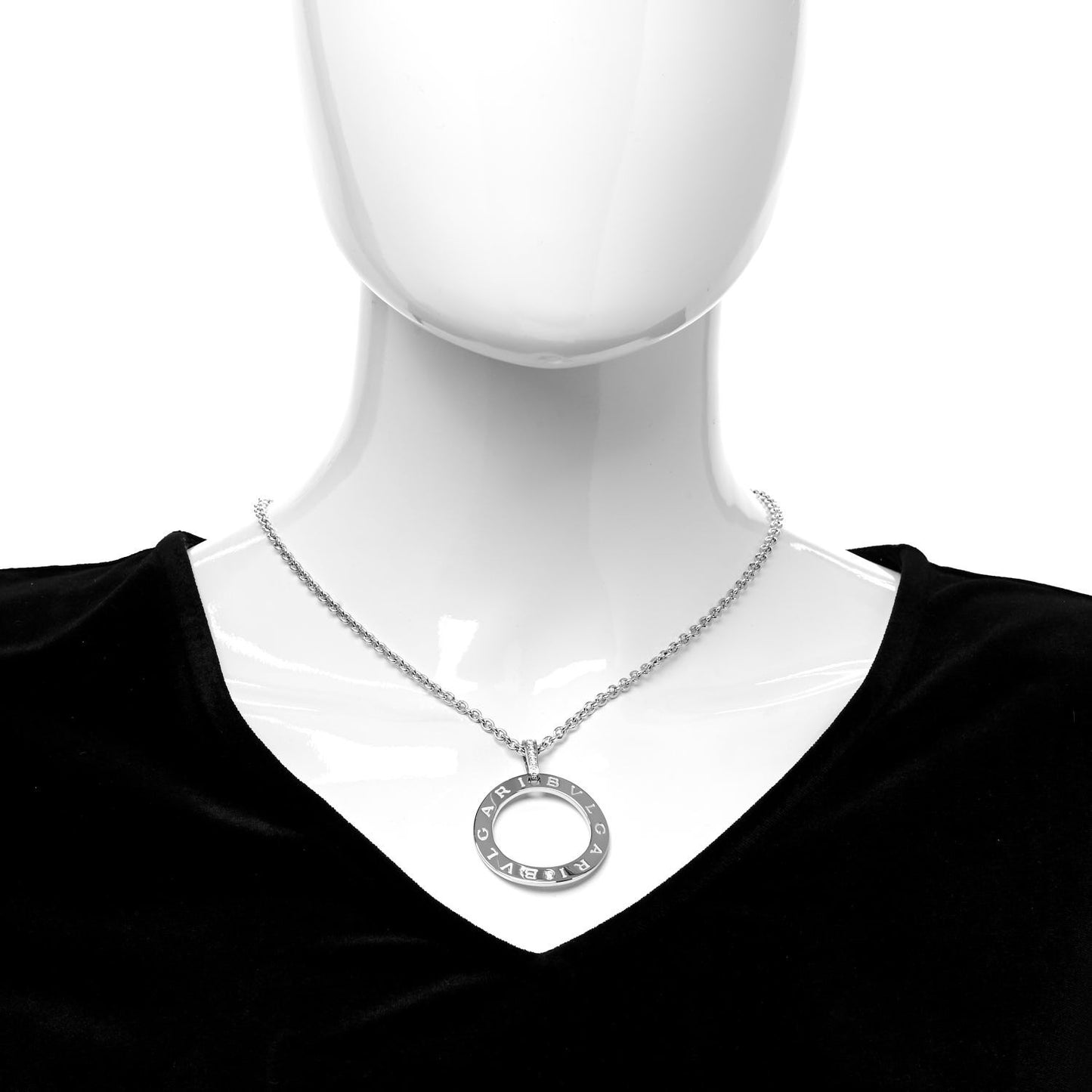 18K White Gold Diamond BVLGARI BVLGARI Circle Pendant Necklace