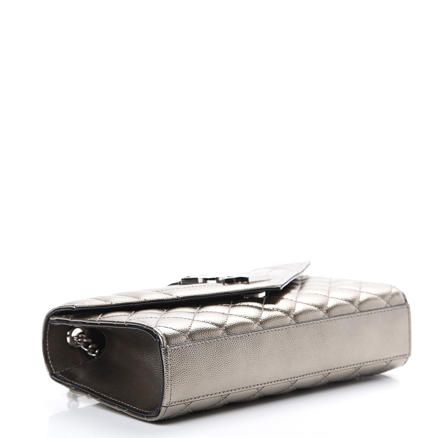 Metallic Grain De Poudre Textured Mixed Matelasse Triquilt Small Monogram Satchel Piombo